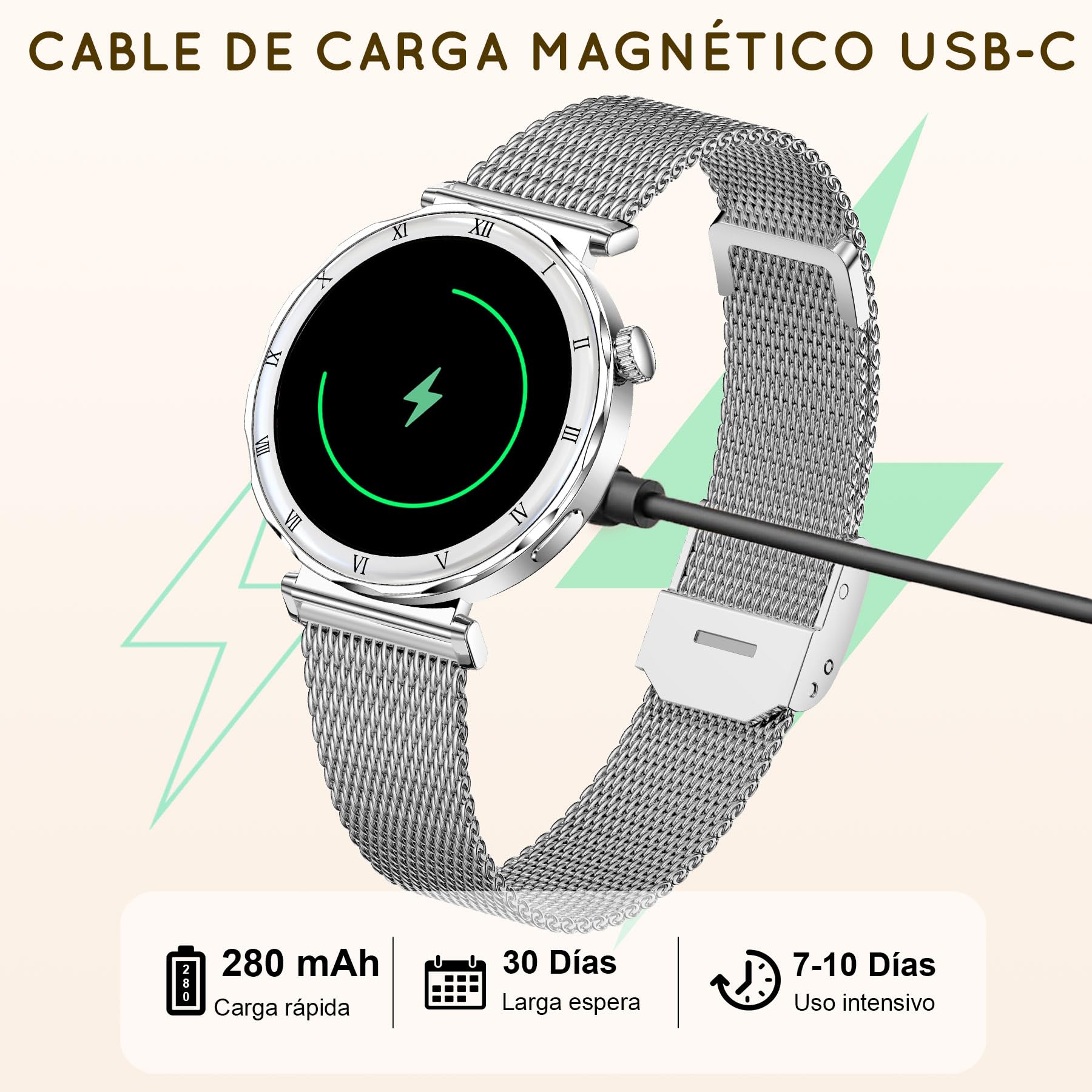 Reloj Inteligente Mujer Redondo(3 Correas) Smartwatch 1,19" AMOLED Responder/Hacer Smart Watch Compatible iPhone Android Monitorear Sueño/SpO2/FC, 120 Modos Deportivos IP68 Resistente Agua, Plateado