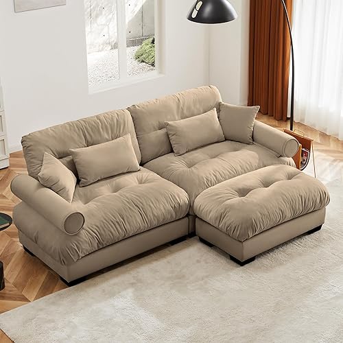 Miniatura 72 de Otomana beige para sofá modular modular, sofá individual, asiento otomano para sofá modular convertible, sofás de terciopelo para sala de estar,