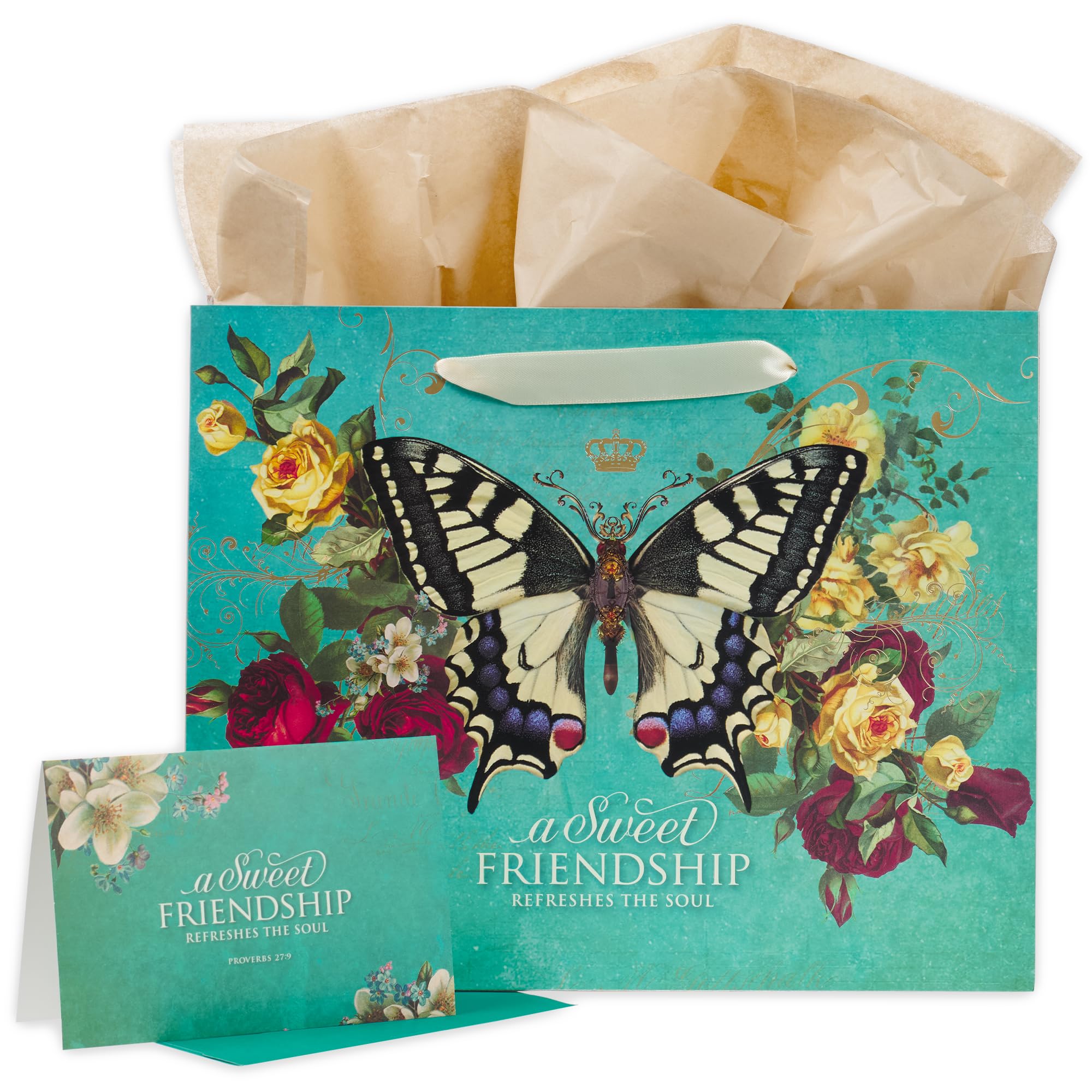 Christian Art Gifts Large Landscape Scripture Gift Bag for Women & Friends w/Card & Tissue Paper Set: Sweet Friendship - Prov. 27:9 Inspirational