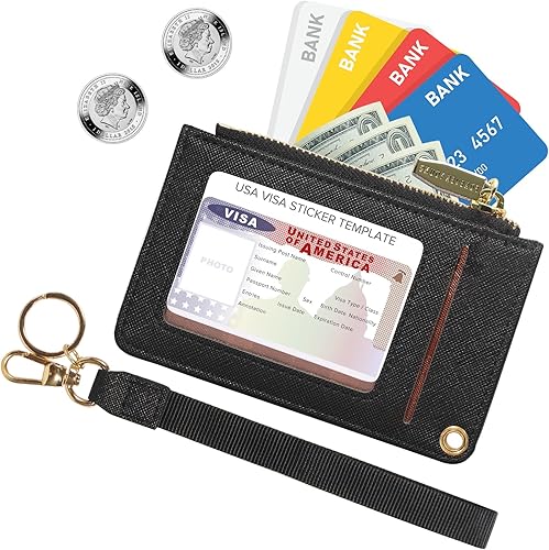 Miniatura 2 de Carteras pequeñas de cuero delgado para mujeres, tarjetero, cartera, monedero con llavero