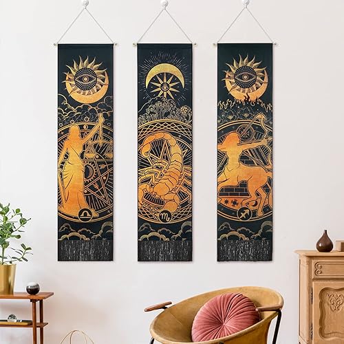 Miniatura 4 de Libra Sun Moon - Tapiz del zodiaco – Constelación del tarot hippie astrología colgante de pared para habitación (12.8 x 51.2 pulgadas)
