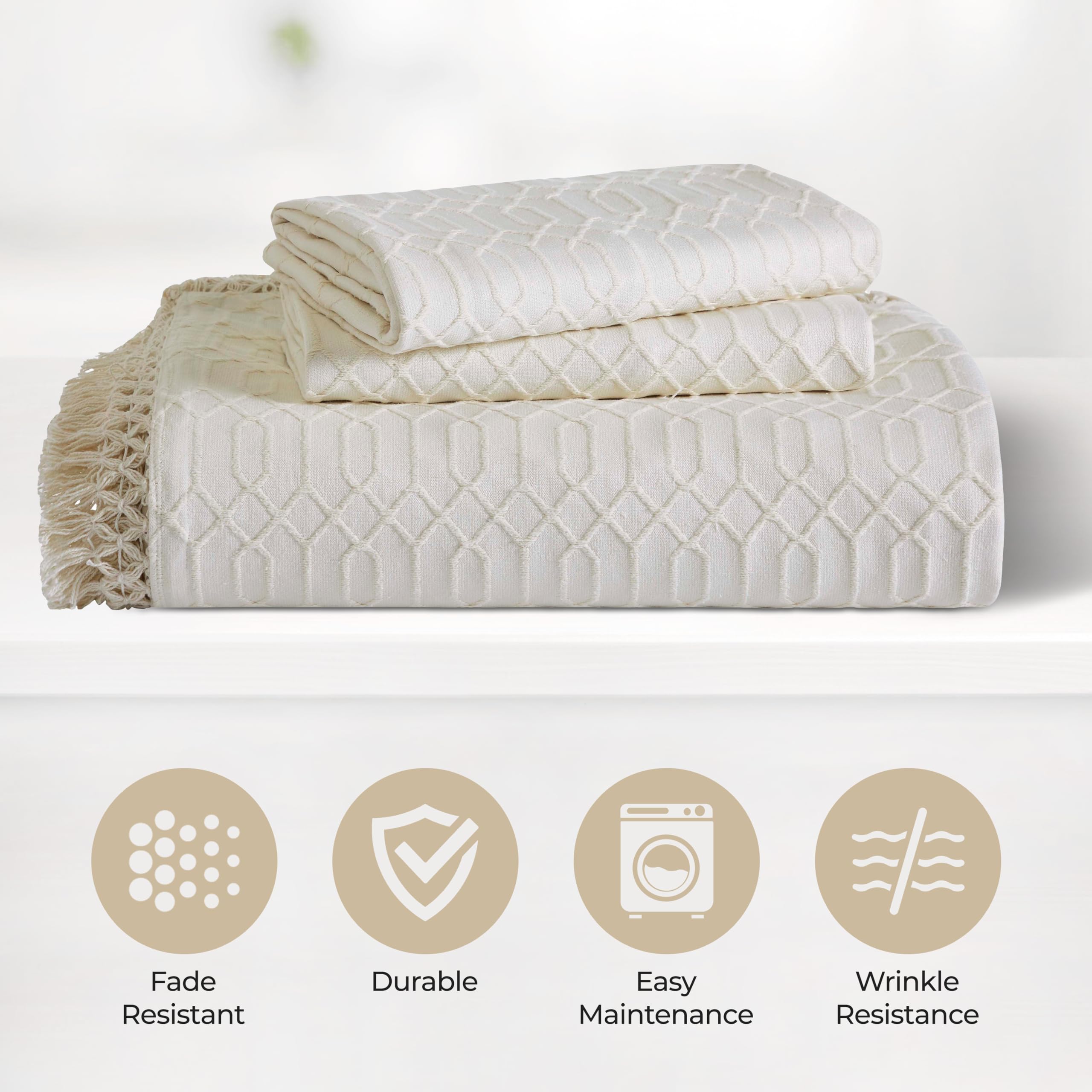Superior 3-teiliges Baumwoll-Tagesdecken-Set Kingsize - Matelasse Design, 2 Kissenbezüge