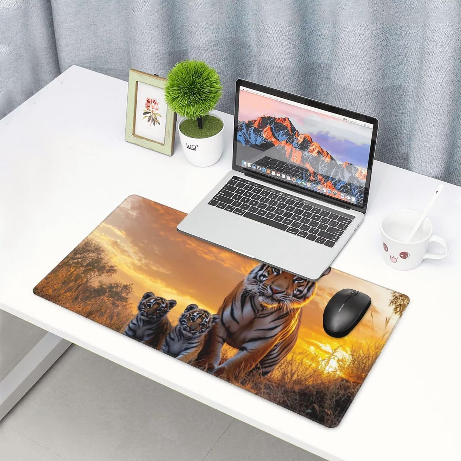 Duża podkładka pod mysz tygrys podkładka pod mysz XXL 1000 x 500 mm, pod biurko wodoodporna podkładka pod mysz, przeszyte krawędzie i antypoślizgowa mata na biurko do wystroju biura, prezenty A-657
