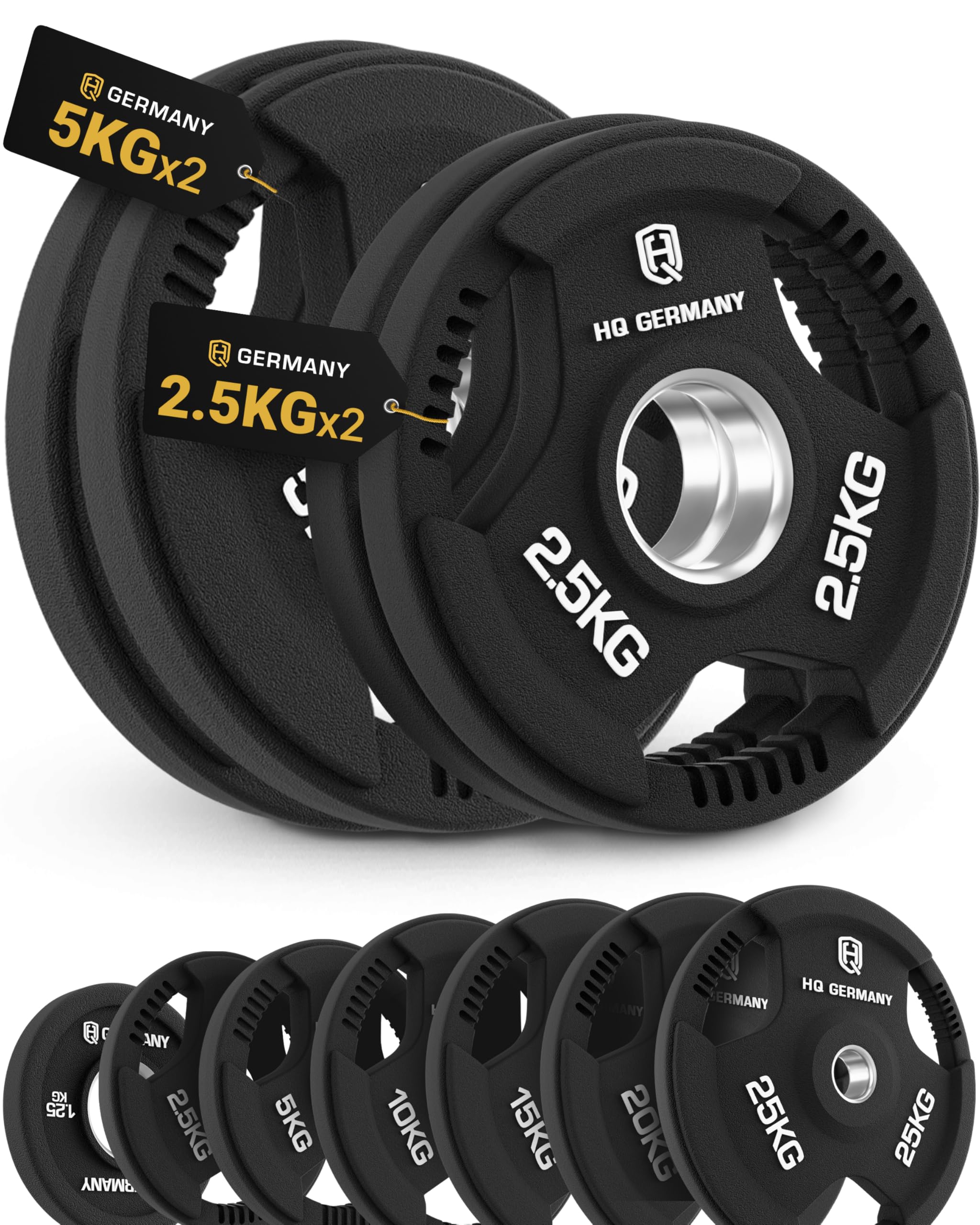 HQ Germany® Hantelscheiben 50mm [Sets / 1.25-25kg] - Tri-Grip Bumper Plates 15kg - Hantelscheiben Set 50mm, Gewichtsscheiben, Gewichte für Hantel, Gewicht Weight Plates in Premium-Qualität