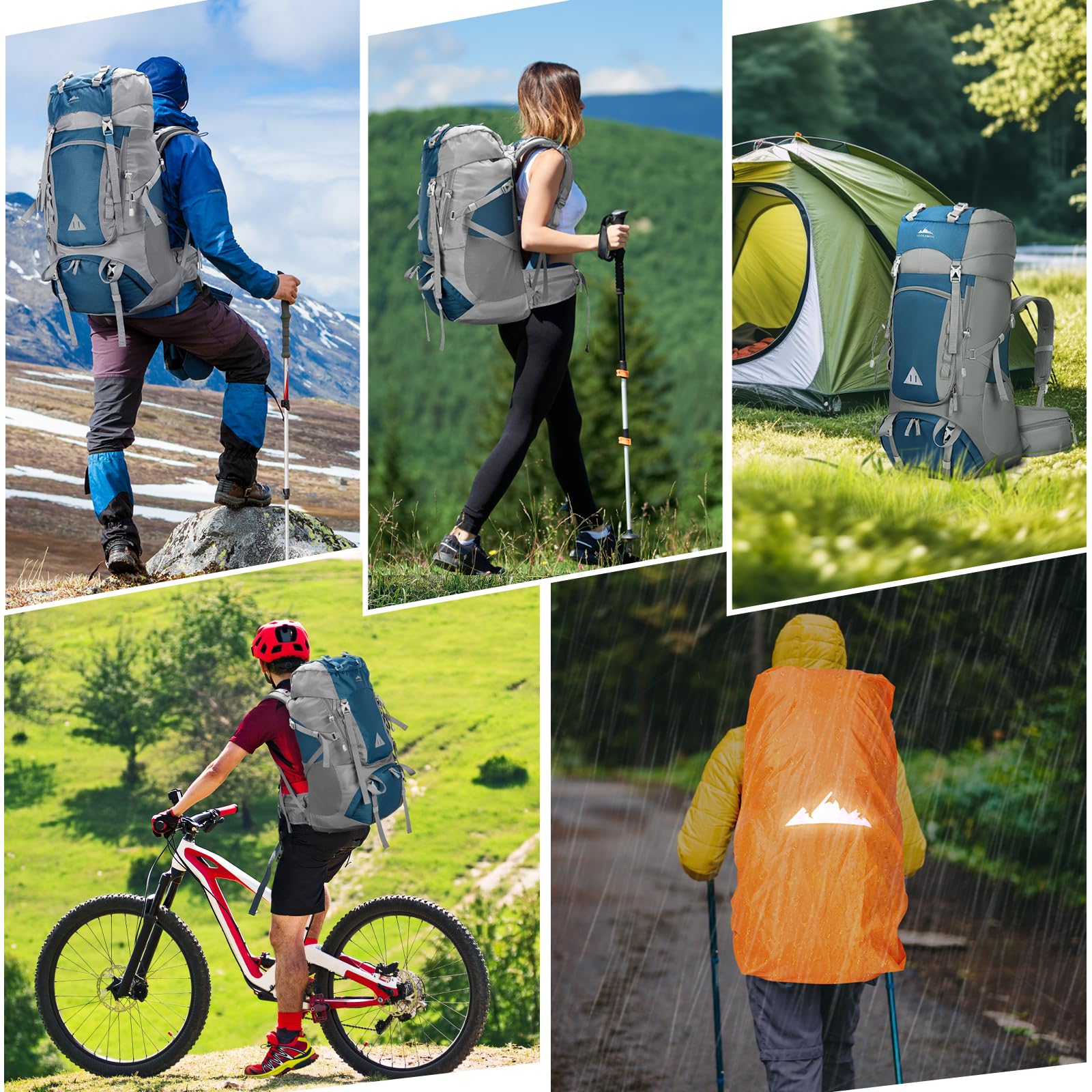 IGOLUMON Plecak trekkingowy, 60 l, plecak trekkingowy, dla mężczyzn i kobiet, plecak podróżny, duży plecak z pokrowcem przeciwdeszczowym, na kemping, trekking, do wspinaczki, podróży na świeżym