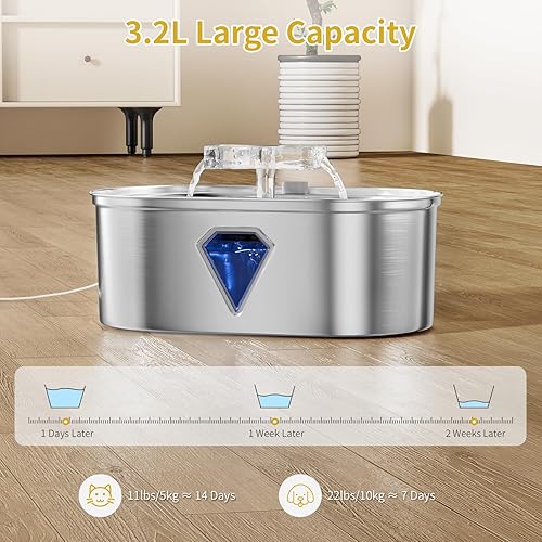 Miniatura 3 de Fuente de agua para gatos, fuentes automáticas para gatos de 3.5 litros para beber con doble salida de agua, dispensador de bebida súper silencioso