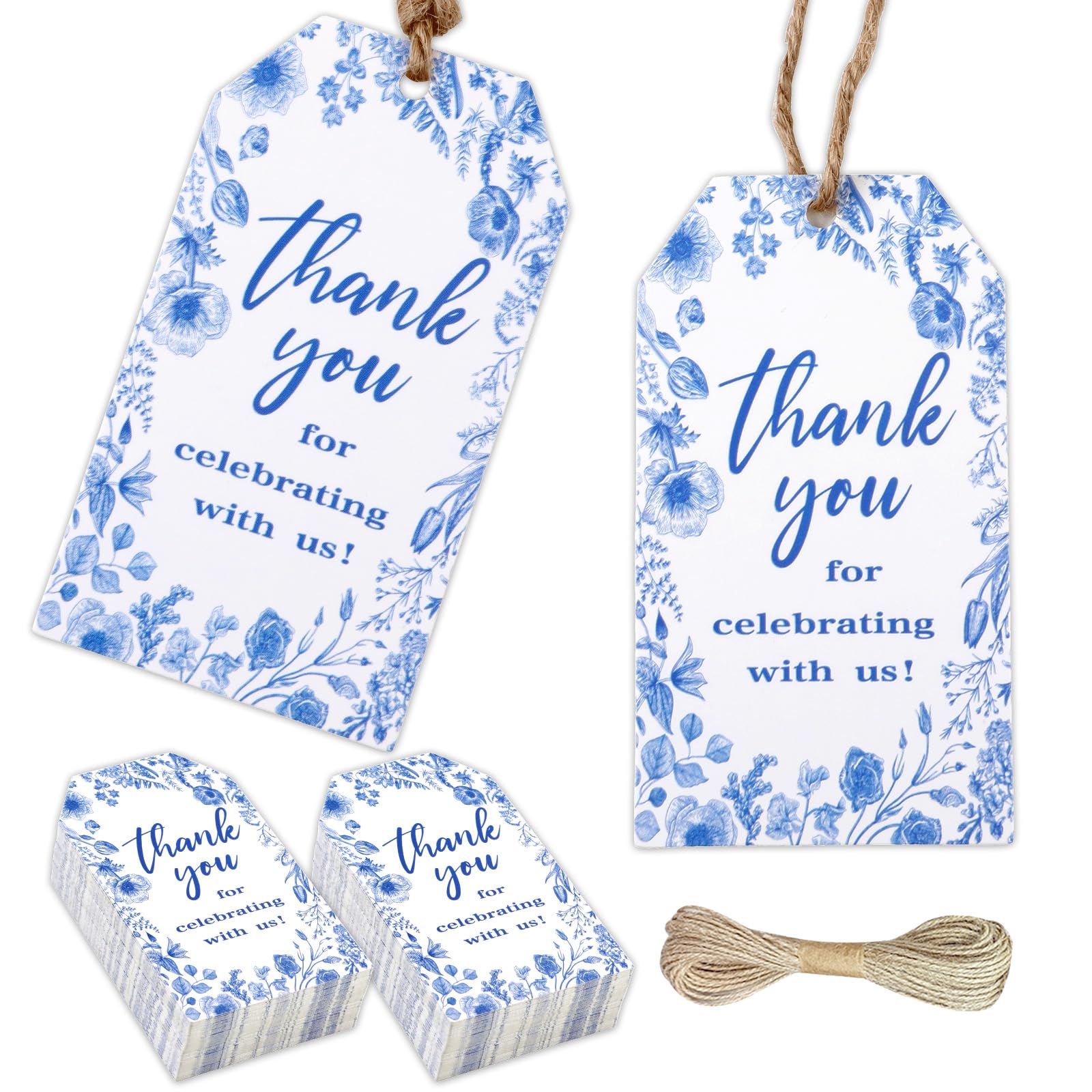 Balterever Something Blue Before I Do Bridal Shower Decorations 50PCS Thank You for Celebrating with Us Favor Tags Dusty Blue Thank You Tags for