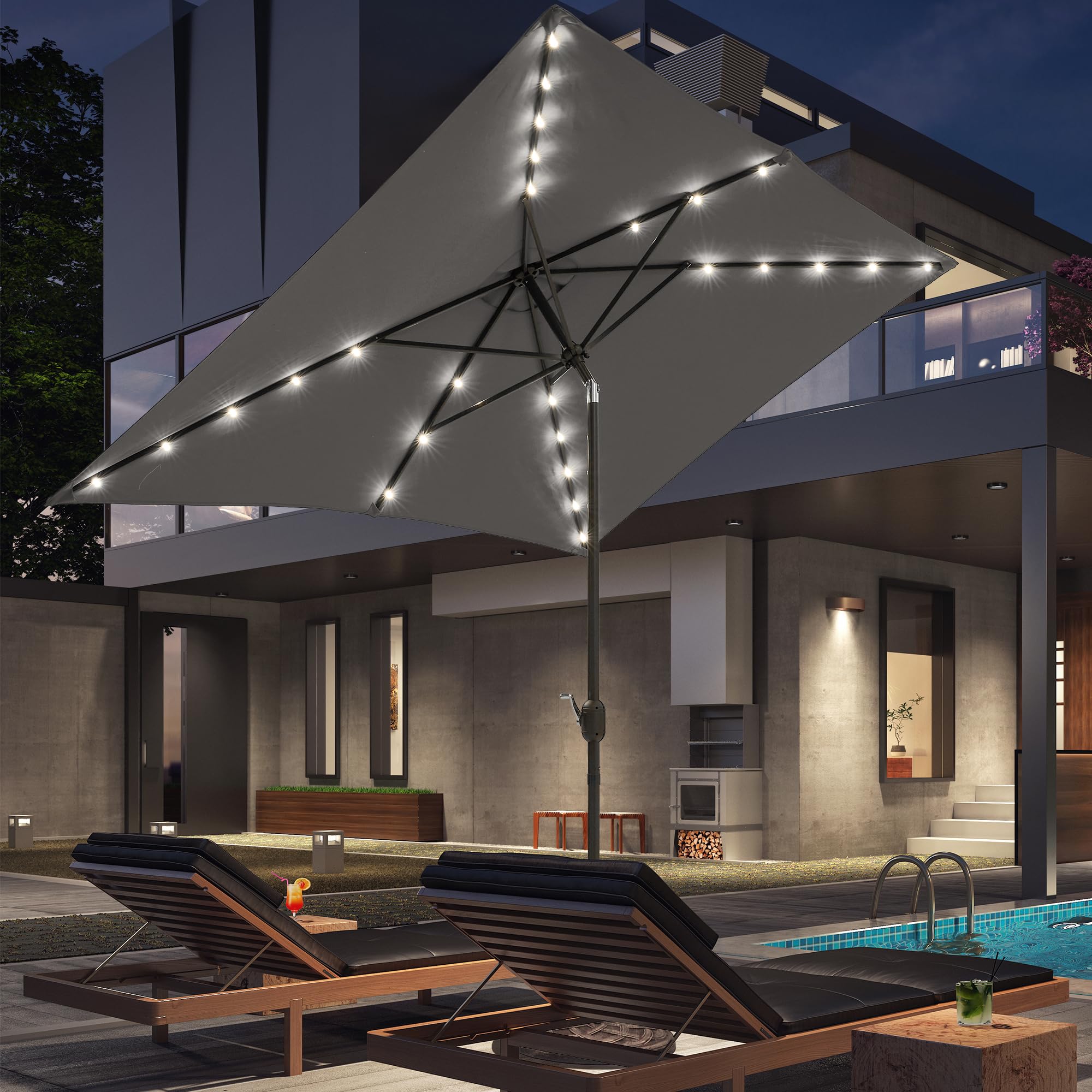 SANLUCE All-Aluminum Outdoor Patio 10 x 6.5? Rectangle Deck Market Umbrella, Outside Table Umbrellas With Non-Fading Yarn-dyed Canopy