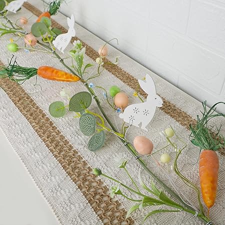 DR.DUDU 4 FT Easter Garland-Bunny & Carrot Garland Decorations for Mantle, Spring Artificial Garland with Easter Pastel Eggs for Indoor Home Fireplace Table Centerpiece Party Décor