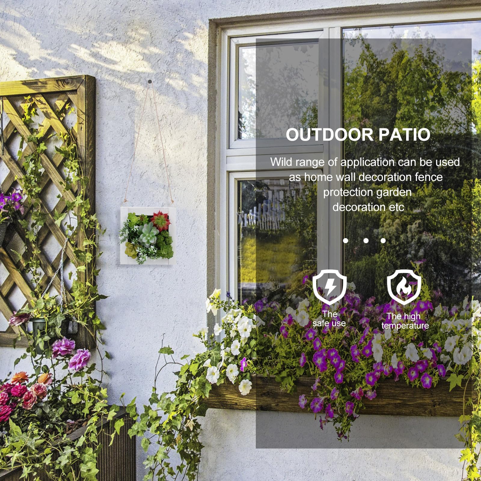 Cadre Suspendu avec Plantes Succulentes Artificielles en Plastique et Bois, Décoration Murale Intérieure Solide et Facile d'entretien pour Maison et Bureau