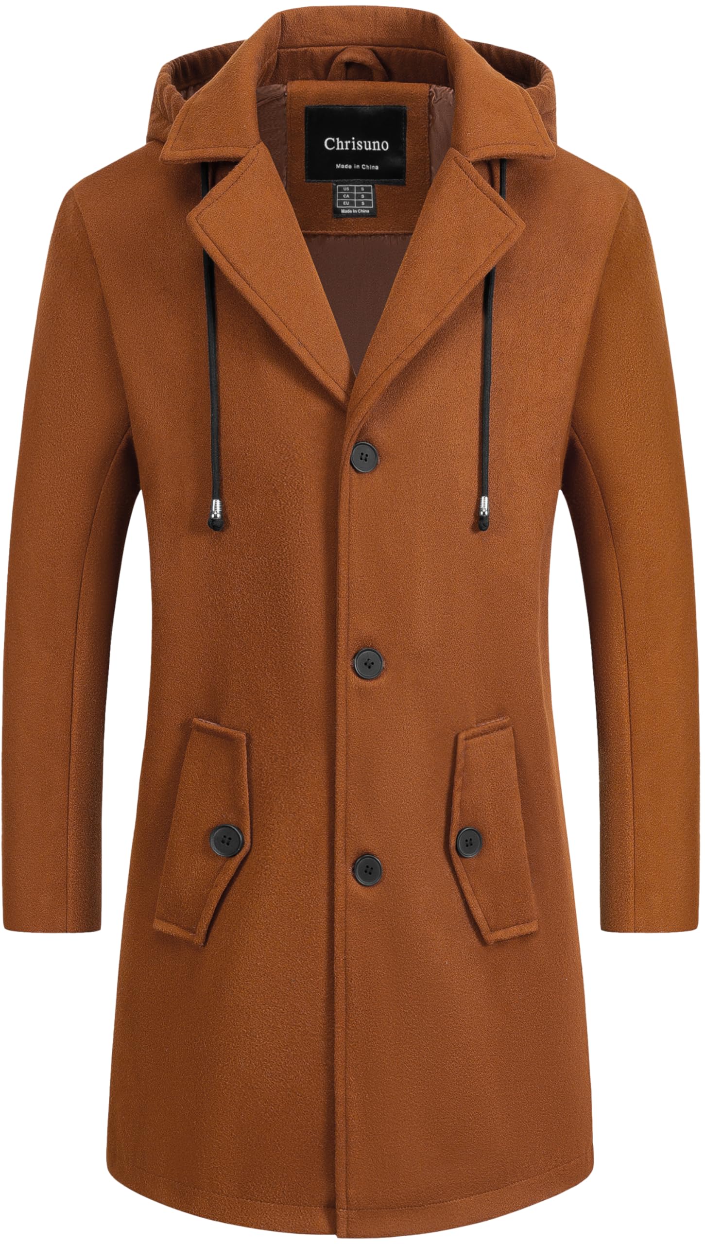 Men's Long Classic Pea Coat Notched Collar Single Breasted Winter Overcoat Slim Fit Trench Coats-image-49