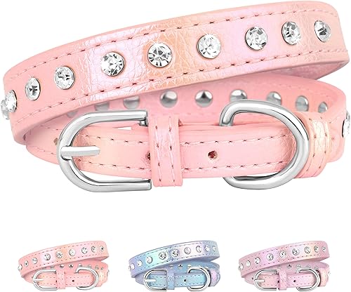 Miniatura 7 de Beirui Collar de perro con diamantes de imitación brillantes para perros pequeños y medianos y gatos, bonito collar de piel sintética con cristales
