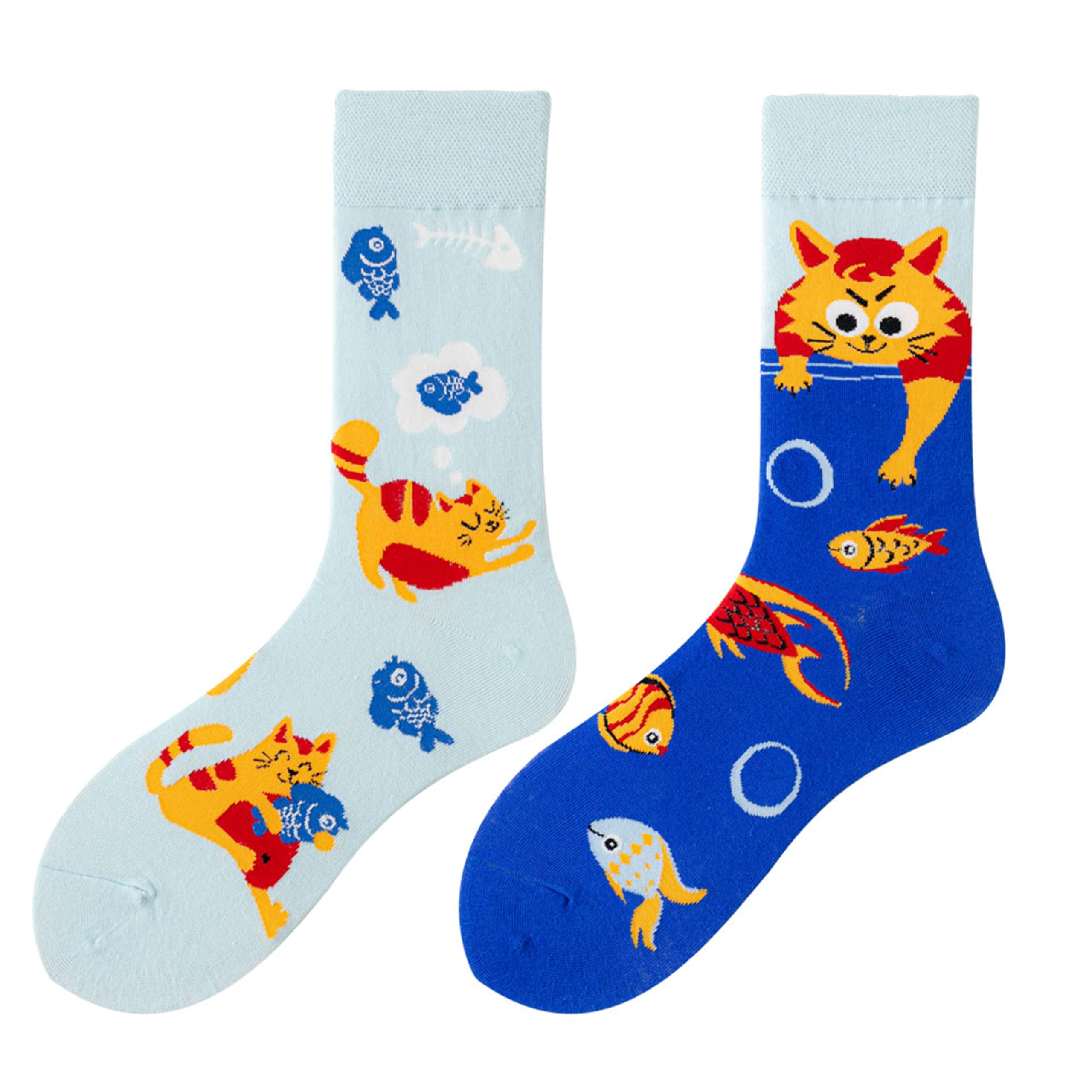 Calcetines Divertidos Unisex para Mujer y Hombre con Diseños Asimétricos en Par - Temas Animales, Comida, Fruta, Deporte y Arte en Algodón - Ideal para Regalos — view 66