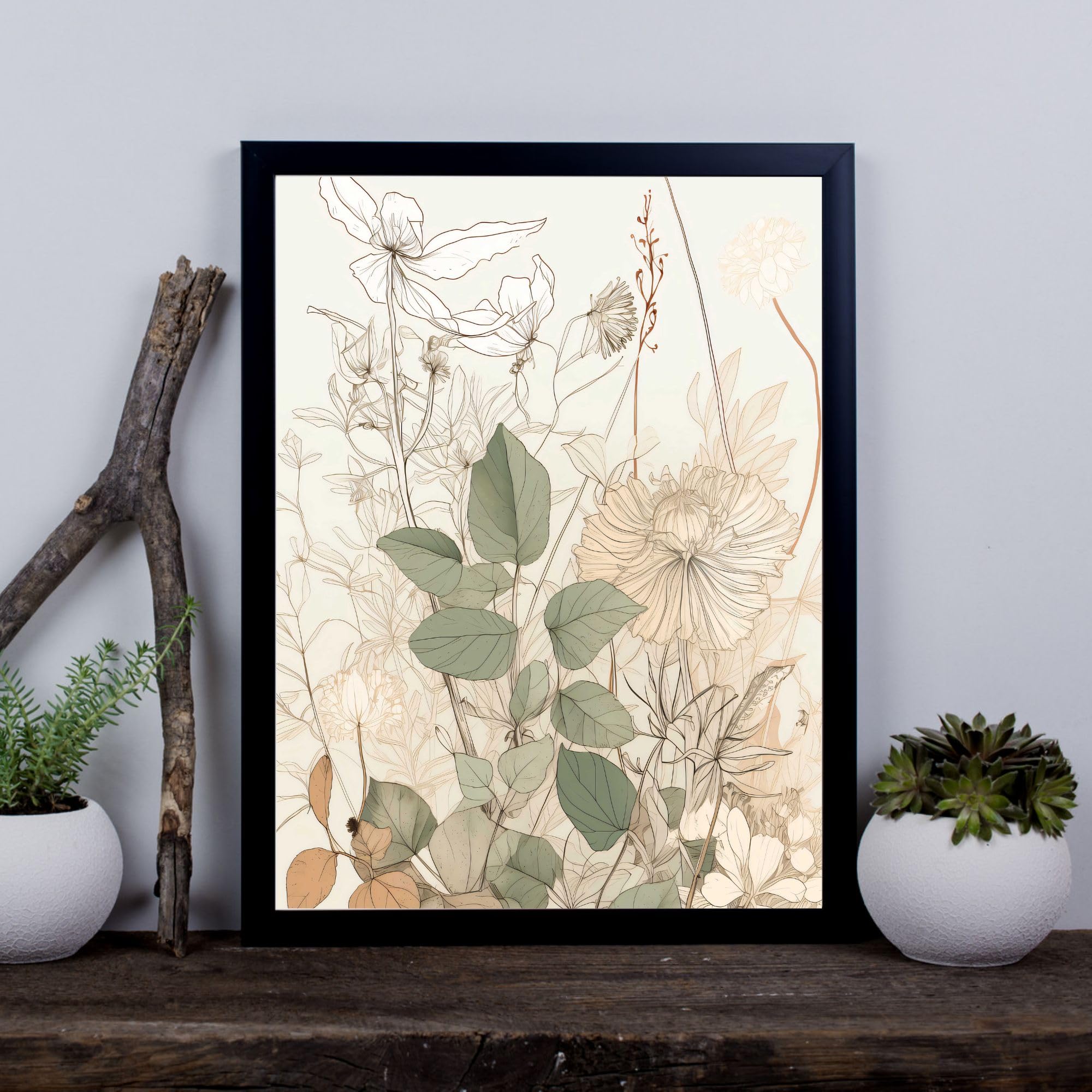 Spiffing Prints Whispering Botanicals No.6 – Impression botanique délicate en blush et vert – 50,8 x 76,2 cm – Toile encadrée