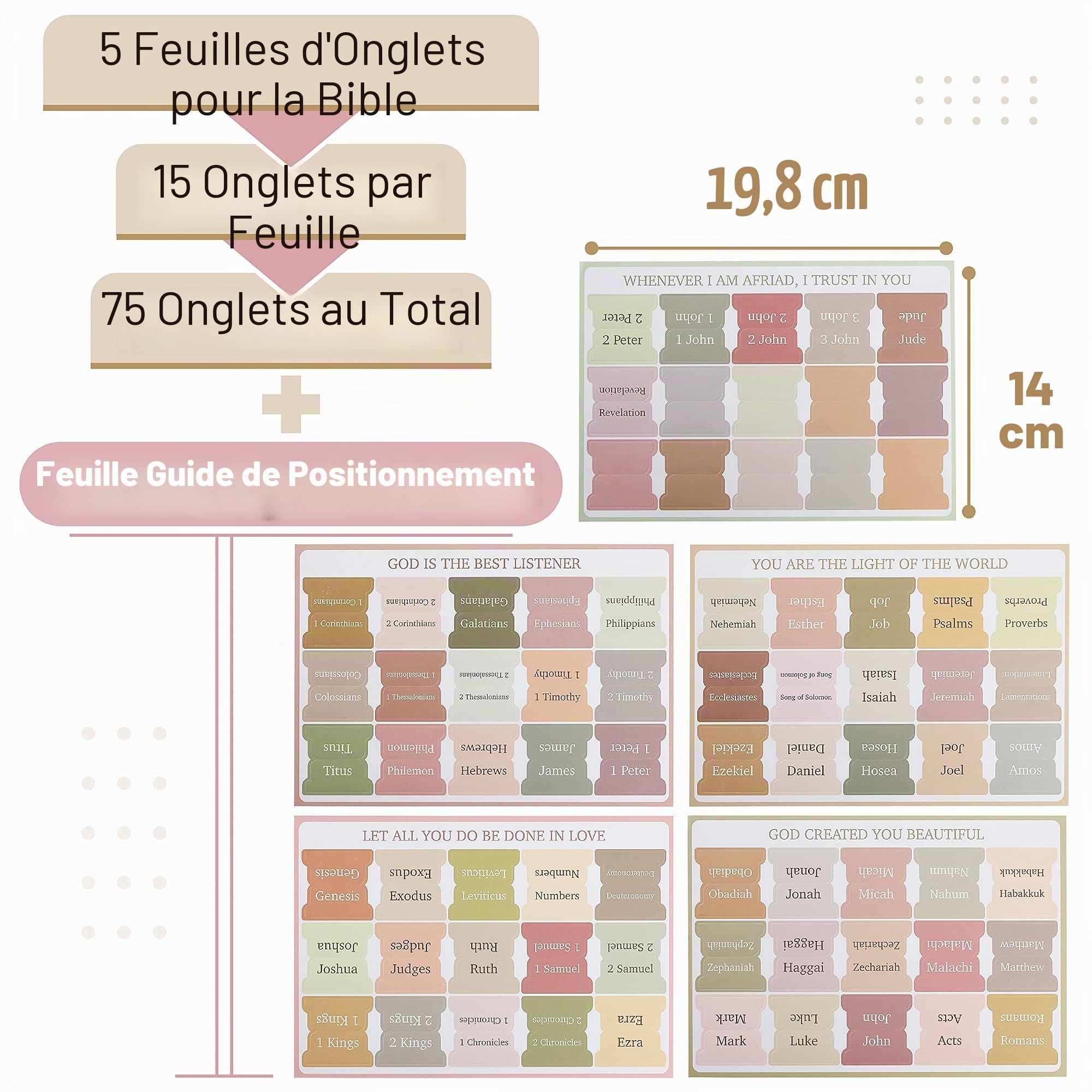 Mr. Pen - Onglets pour Bible, 75 Onglets laminés au thème Boho pour femmes et hommes, Onglets pour Bible d'étude, Onglets d'index de Bible grand format, Étiquettes de livre, Onglets pour Bible Mr. Pen
