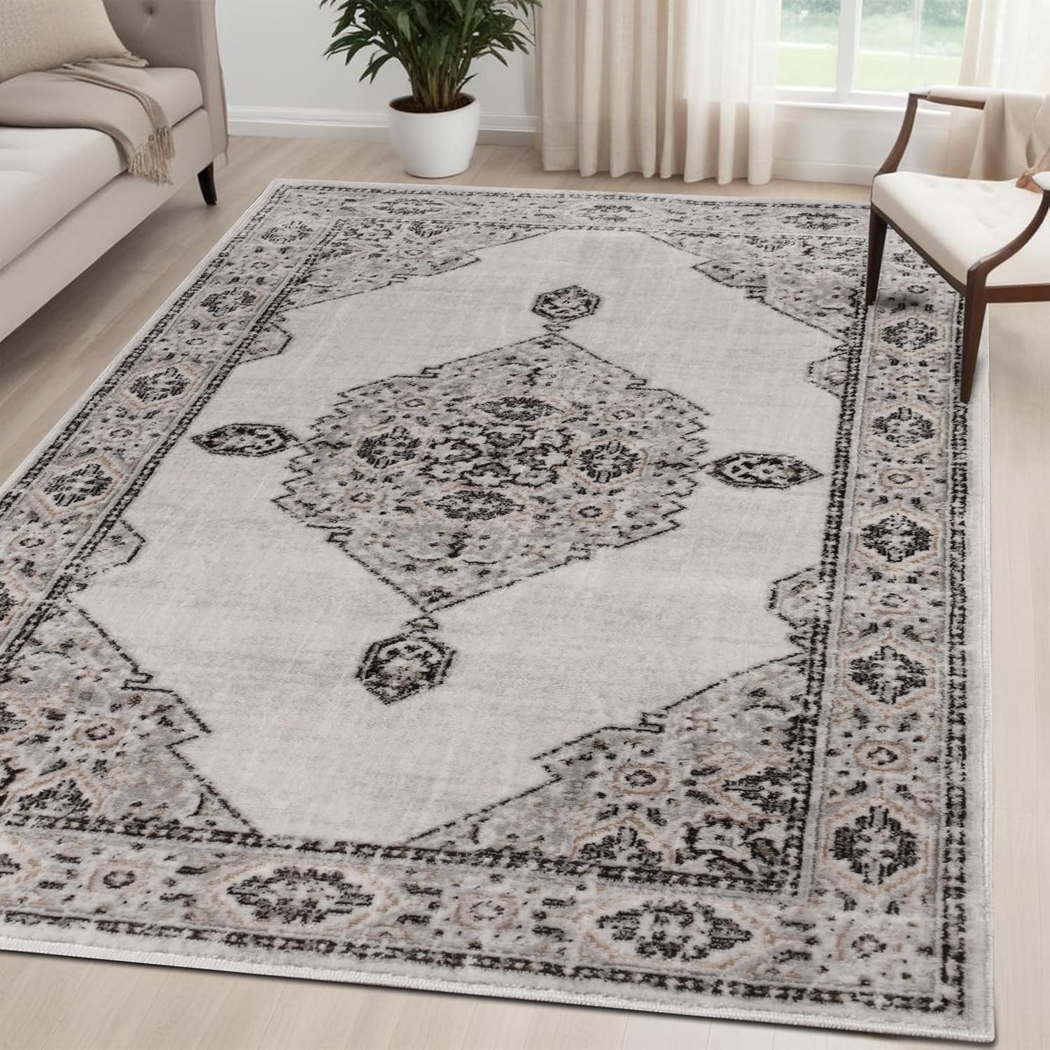 Tapis d'intérieur moderne crème Superior Kailani pour grand salon 3x4m