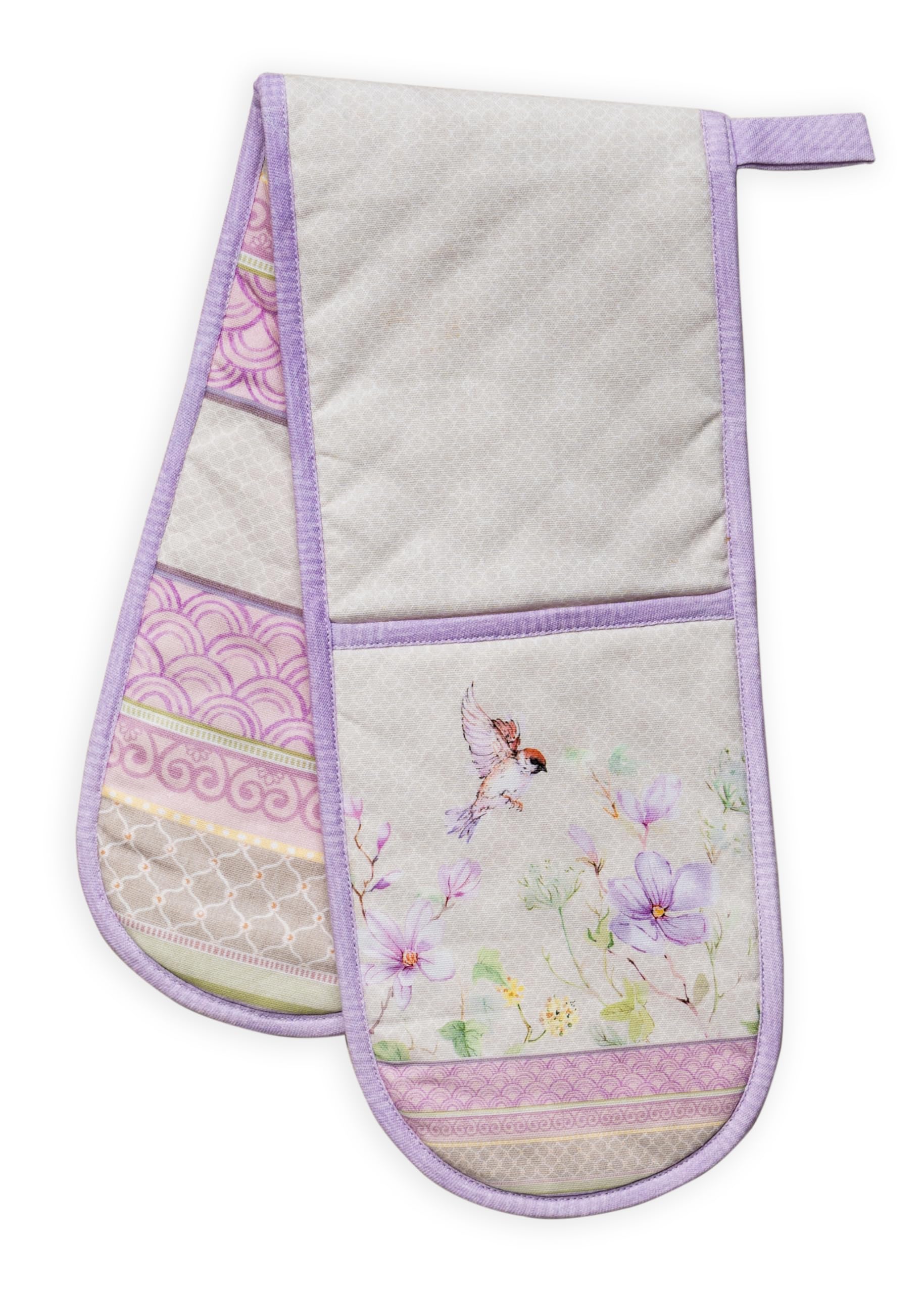 Maison d' Hermine Double Oven Mitts 100% Cotton 18 cm x 89 cm Double Oven Mitt Heat Resistant Cooking Gloves with Loop Baking Grilling Handling Hot Pans Gifts for Mothers Day (Magnolia Mornings)