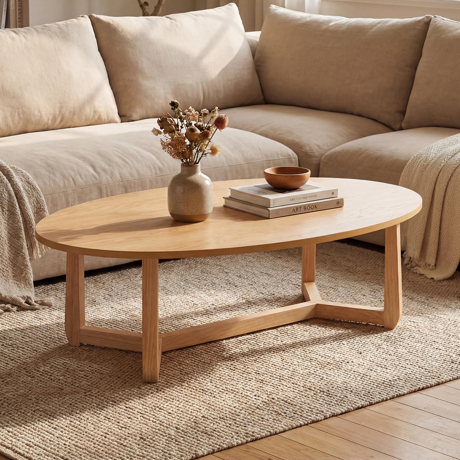 Amazon.com: Giantex Oval Coffee Table, 46'' Wood Center Table with