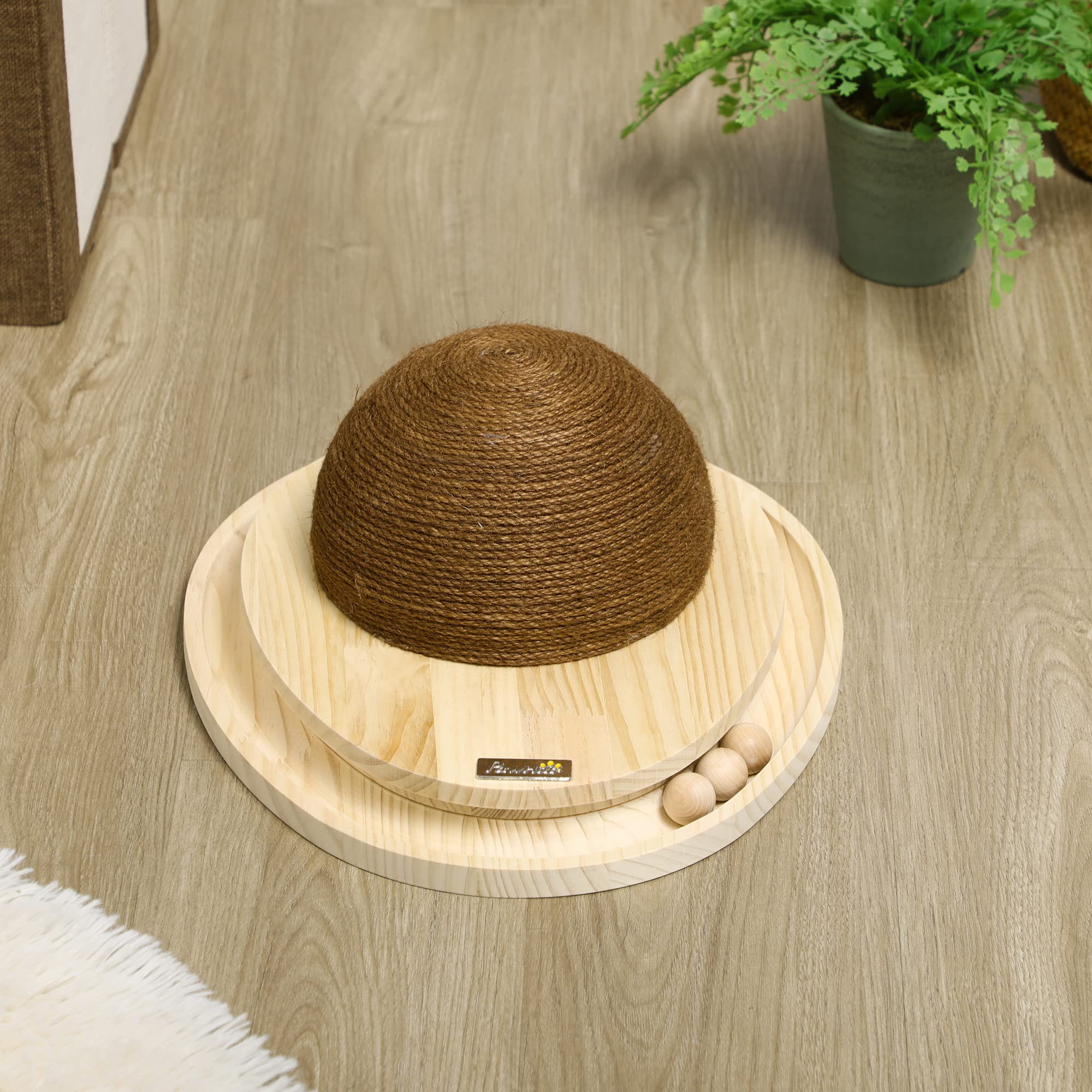 PawHut Interaktives Kratzspielzeug, 2-in-1-Design Katzenspielzeug mit Kugelbahn und Kratzbrett, Kratzmöbel für Katzen, Jute, Kiefernholz, Natur+Kaffee, 39,5 x 32,5 x 14,5 cm