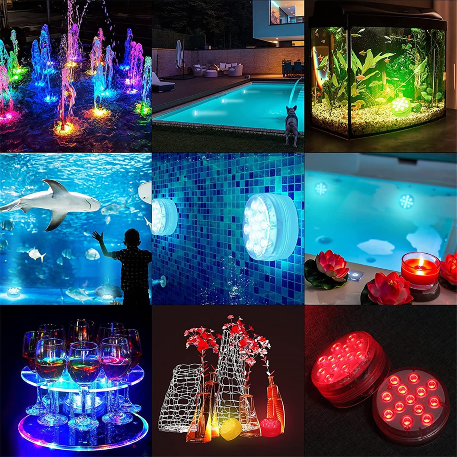 Lumières sous-marines magnétiques 13 LED RVB 16 couleurs lampe de piscine pour mariage, vacances, fête, jardin, étang, vase, décoration d'aquarium (couleur : 1 contrôleur 3 lampes)
