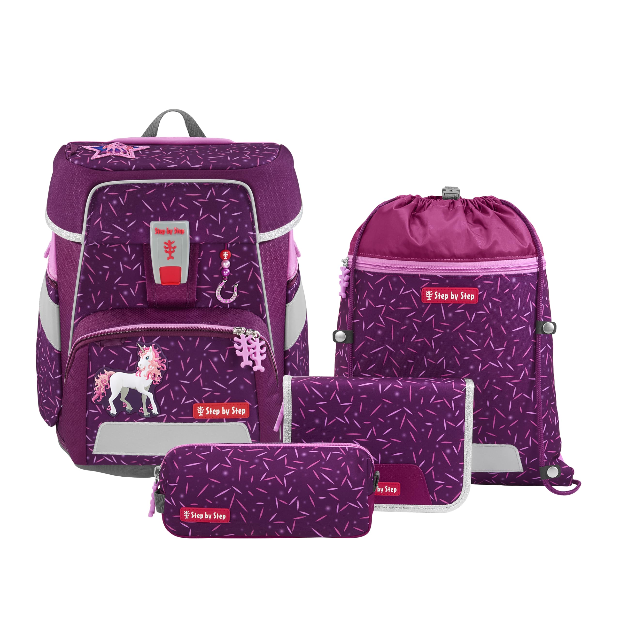 Step by Step Space - Juego de mochila escolar (5 piezas, ergonómica, con reflectores, altura regulable con cinturón para la cadera, a partir de 1ª clase, 20 L)