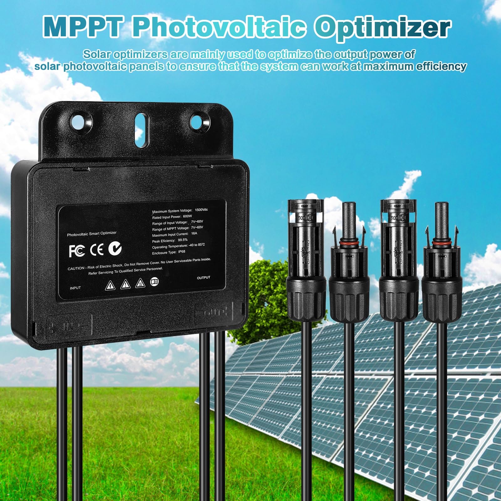BuyWeek Solar Optimierer 600W MPPT PV Modul Optimierer Solarpanel Leistungsoptimierer mit Solar Stecker IP68 Wasserdicht Solar Panel Optimizer, für Solarmodul Photovoltaik, Max1500V DC