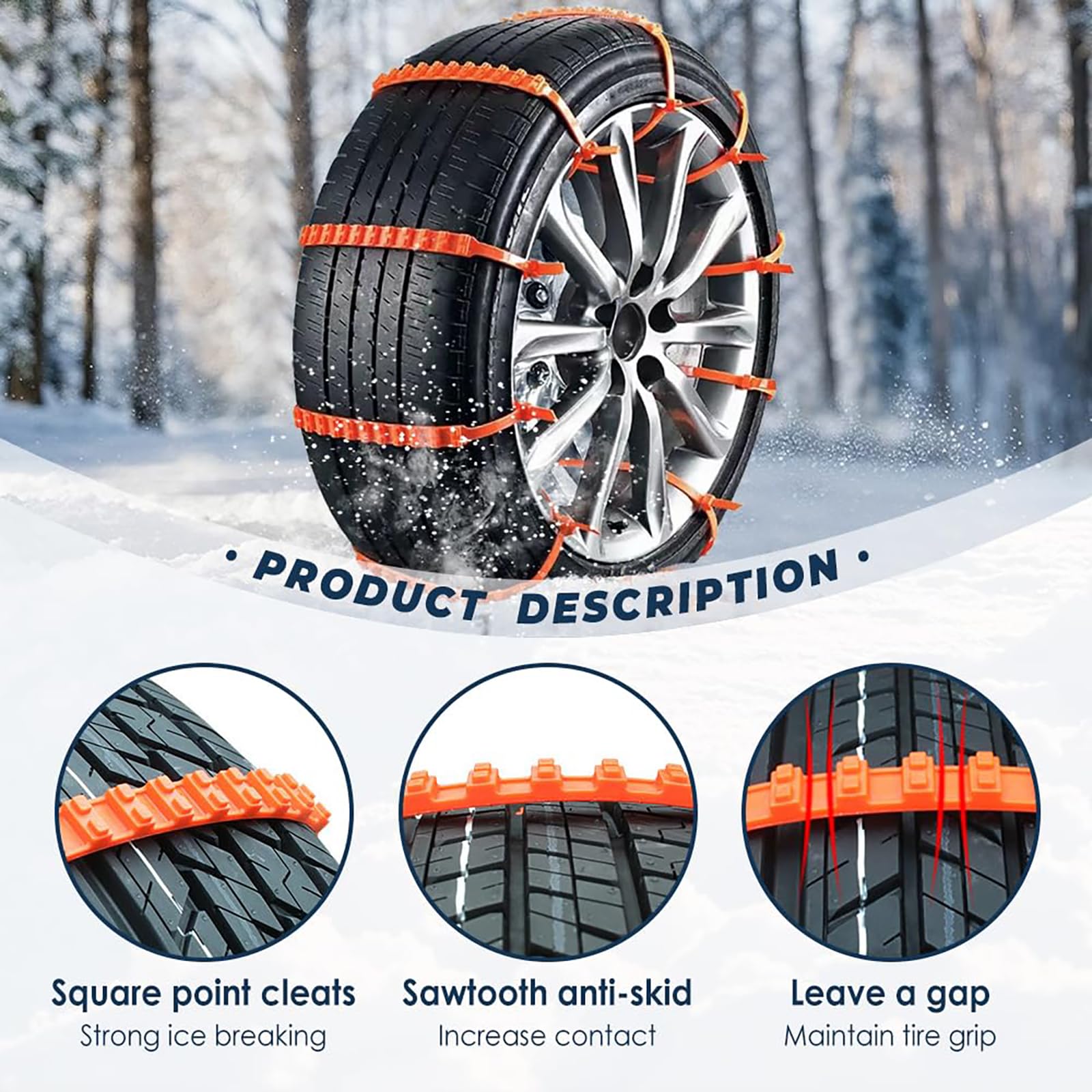 Cadenas de nieve universales ajustables para automóviles y SUV, bridas antideslizantes de emergencia para neumáticos para hielo y barro, juego de 10 piezas