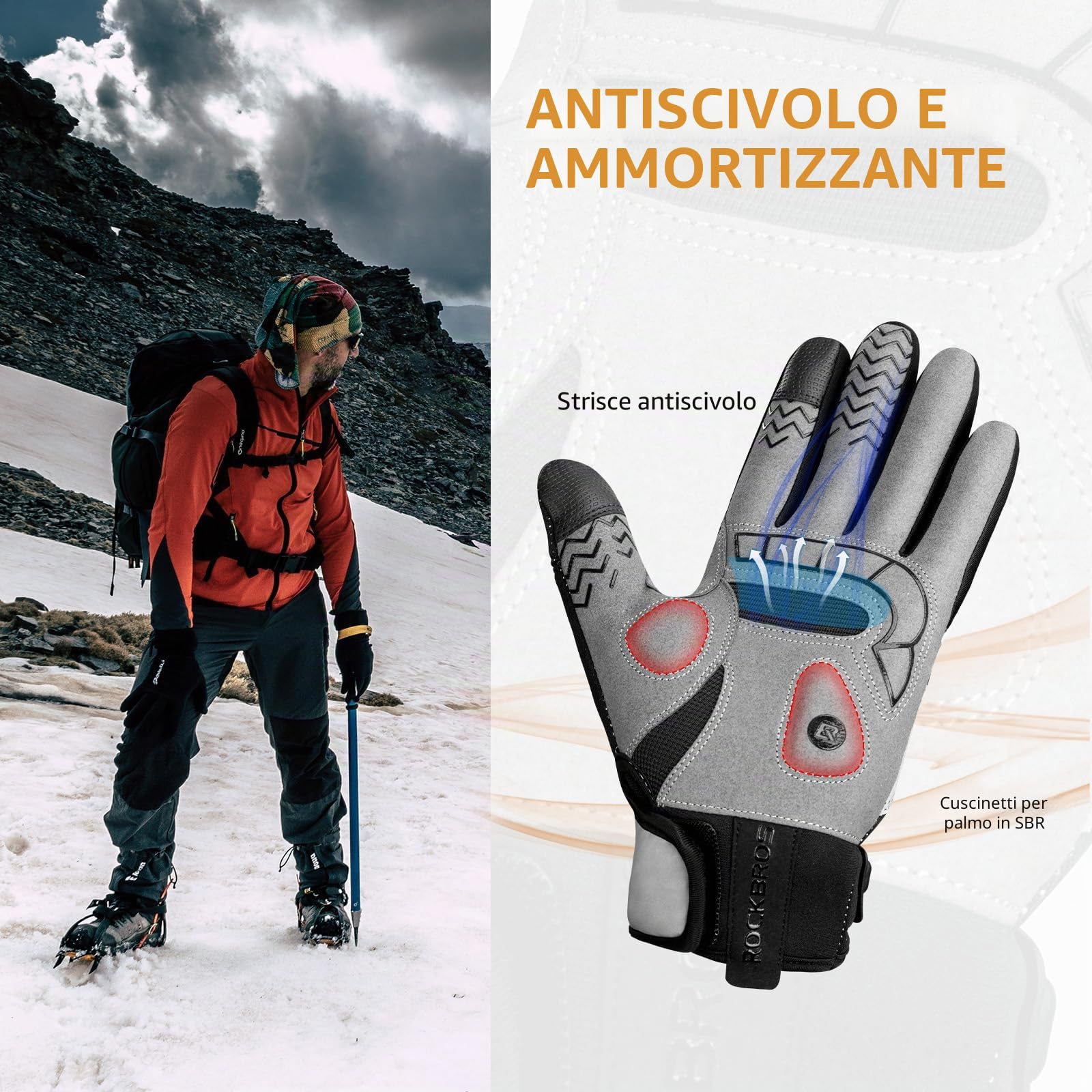 ROCKBROS Guanti Ciclismo Riscaldati, Guanti Termici Invernali Bici, Guanti con Touch Screen, Adatto per Sci Ciclismo Alpinismo, Uomo Donna