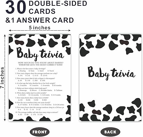 Miniatura 6 de Cow Prints - Tarjetas de juego de predicción y consejos para baby shower, 5 x 7 pulgadas, tarjetas de juego de relleno de doble cara para baby