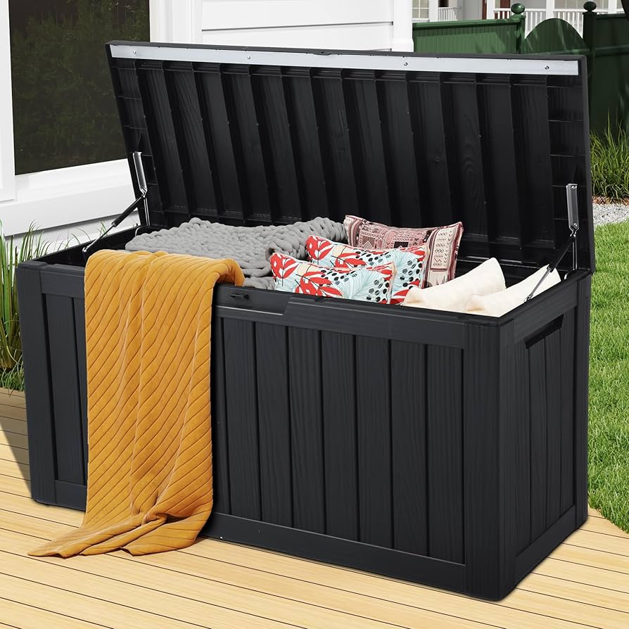YITAHOME 80-Gallon Waterproof Resin Outdoor Storage Box, Lockable Storage Container for Outdoor Furniture, Cushion Storage, Pool Accessories, Garden Tools and Sporting Gear, Black