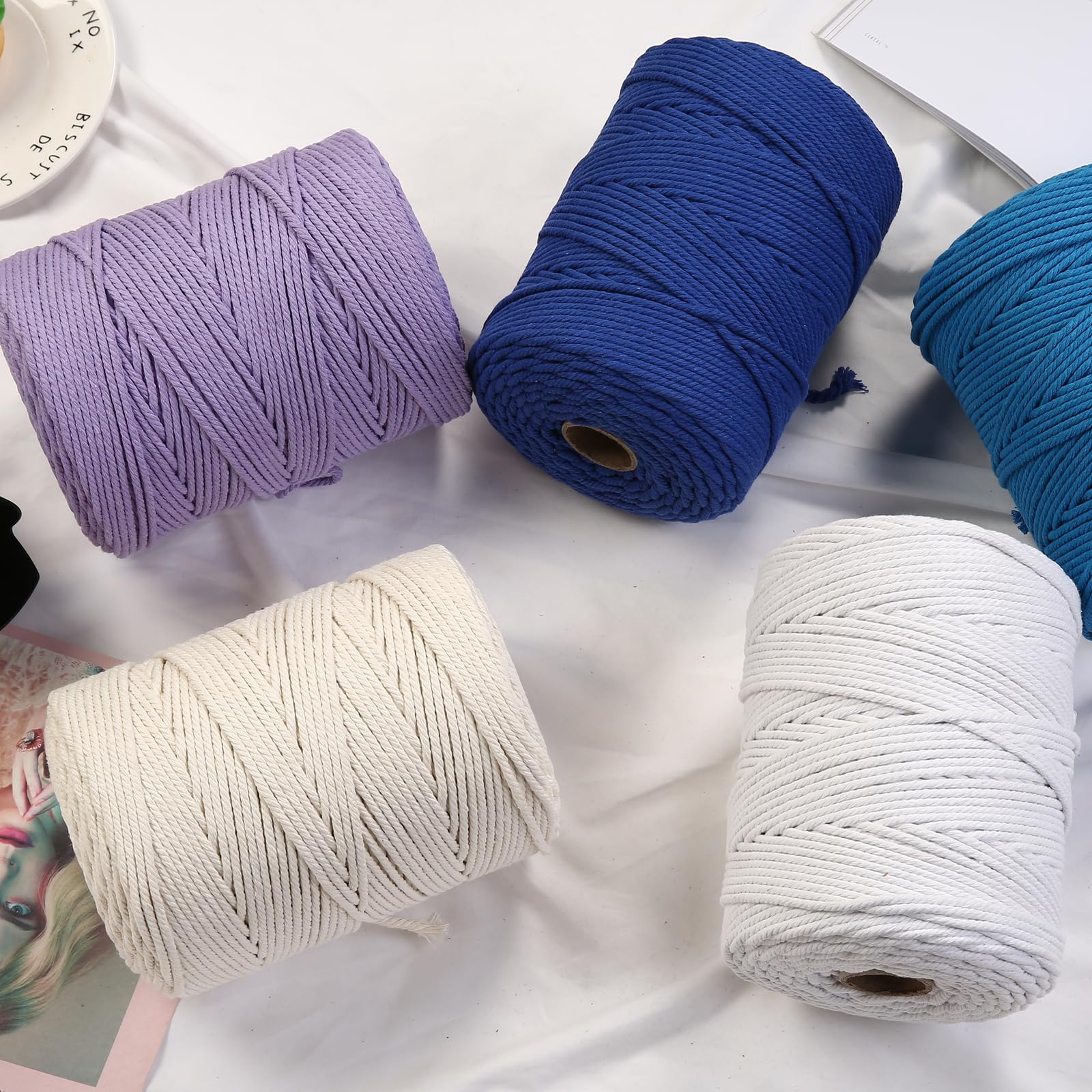 Cuerda de macramé de 4 mm x 328 yardas, cuerda de algodón natural, cuerda de macramé de colores, cuerda de algodón suave, suministros de macramé, cuerda de macramé para colgar plantas, colgar