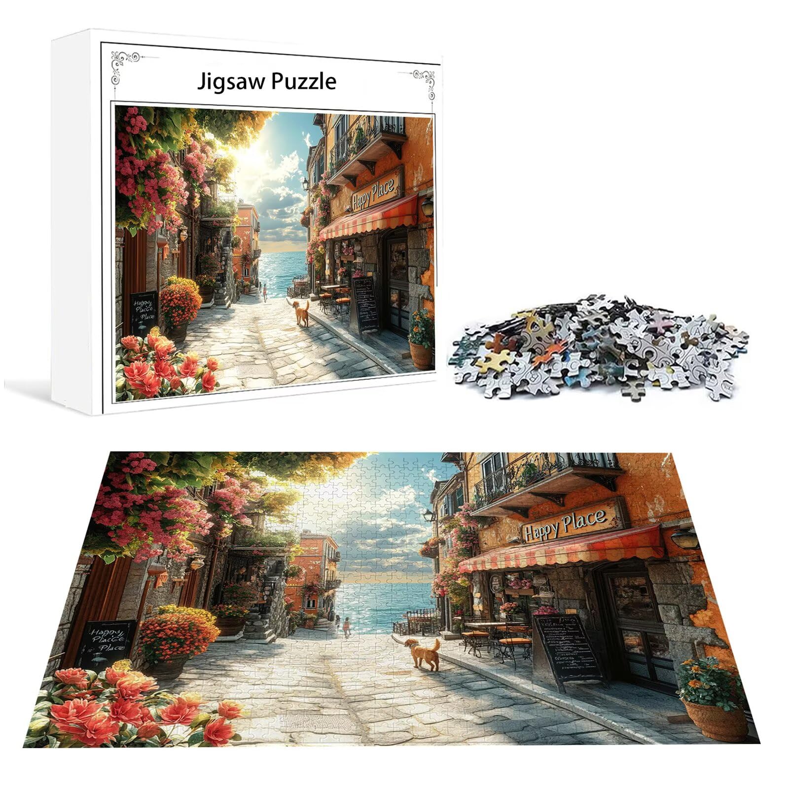 Małe miasto Puzzle 5000 sztuk Dorośli Nad morzem Klasyczne puzzle Panorama Trudno Niemożliwe Ogromna układanka Gra edukacyjna Wyzwanie Zabawka dla dzieci od 14 lat Prezent Mężczyzna Kobieta P-271