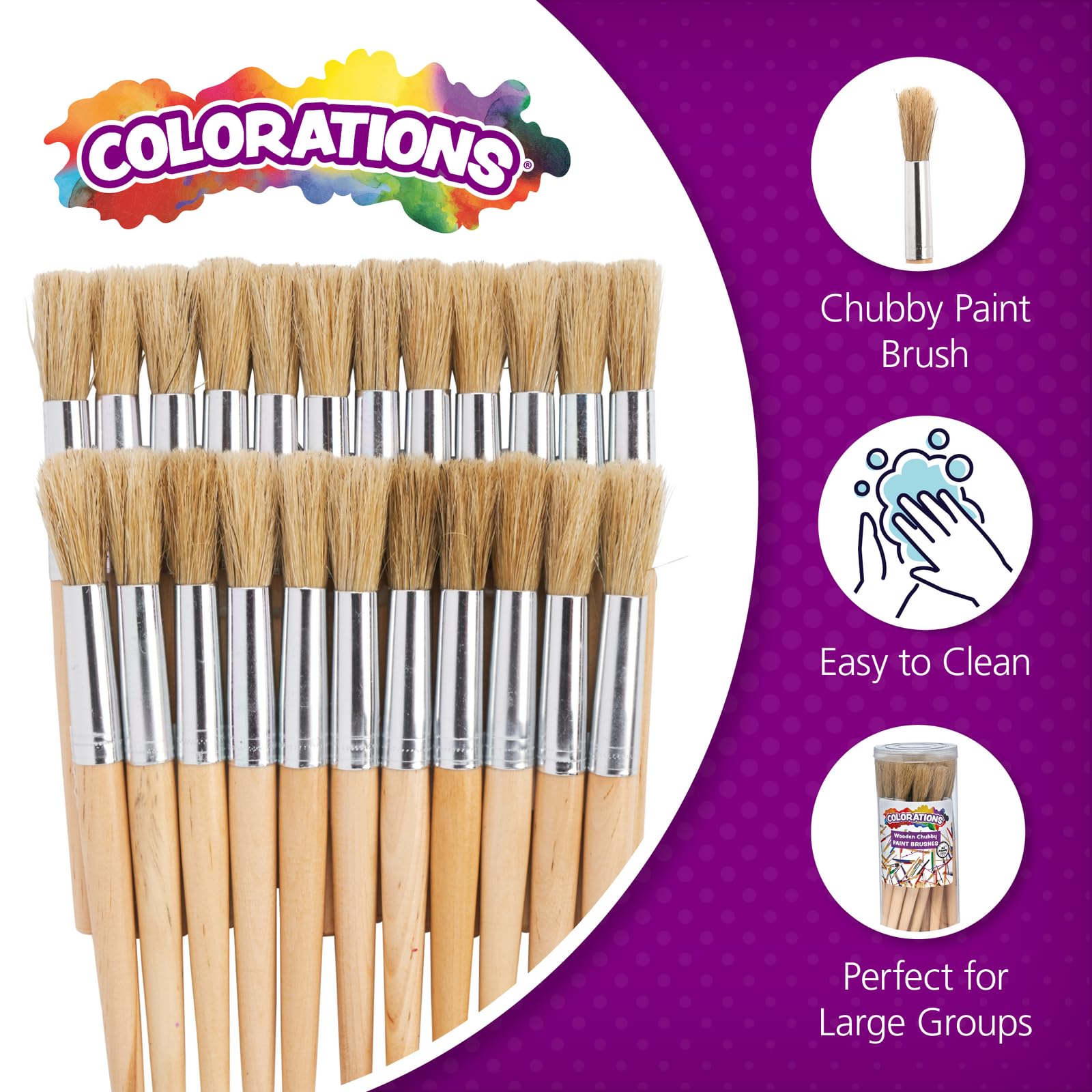 Colorations Classic - Juego de 24 brochas clásicas de Madera para Chubby