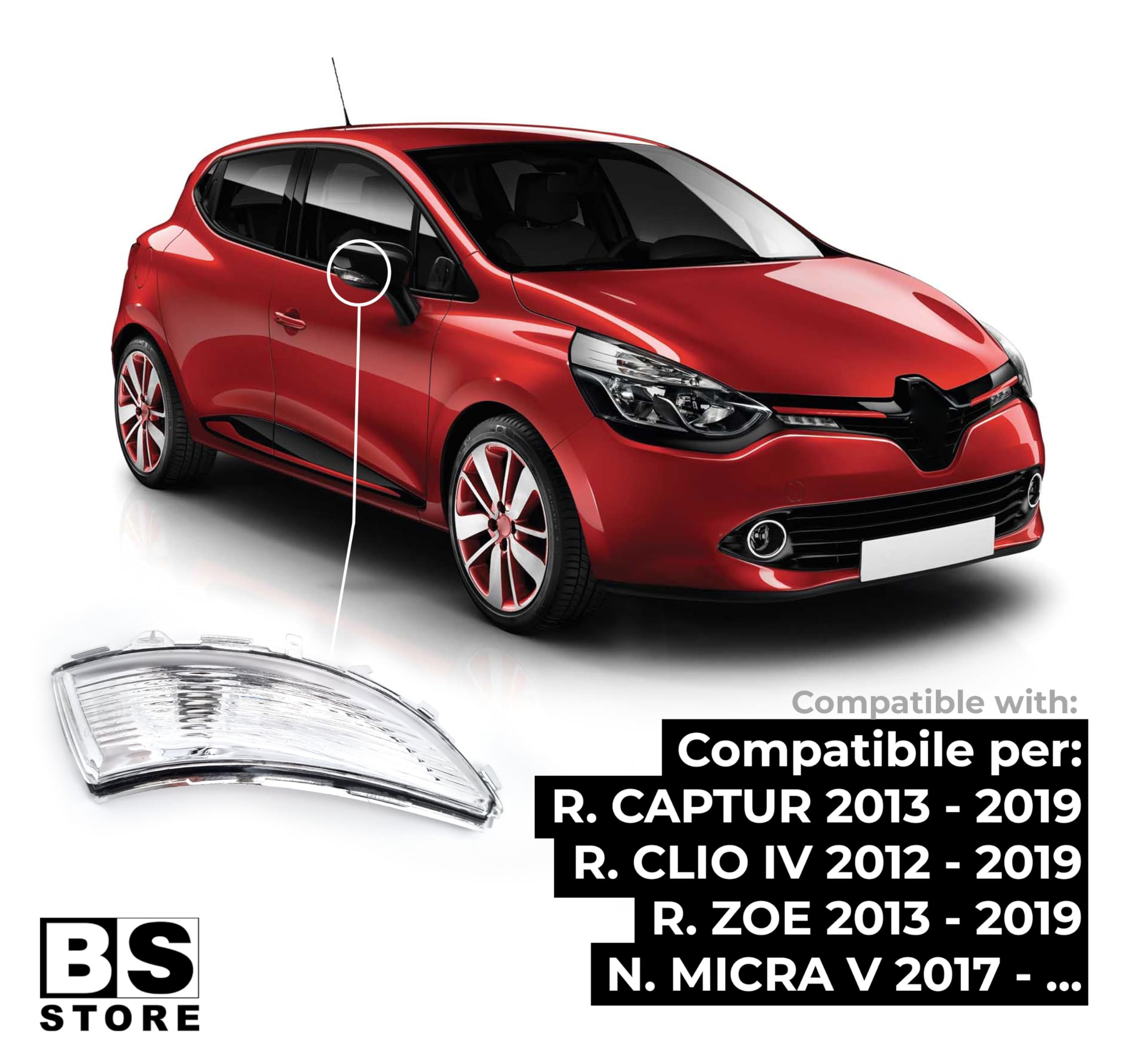 BSSTORE Intermitente espejo retrovisor lateral para Clio 4 2012, Captur 2013, Micra 5 2017, ZOE 2013 (derecho - lado del pasajero)