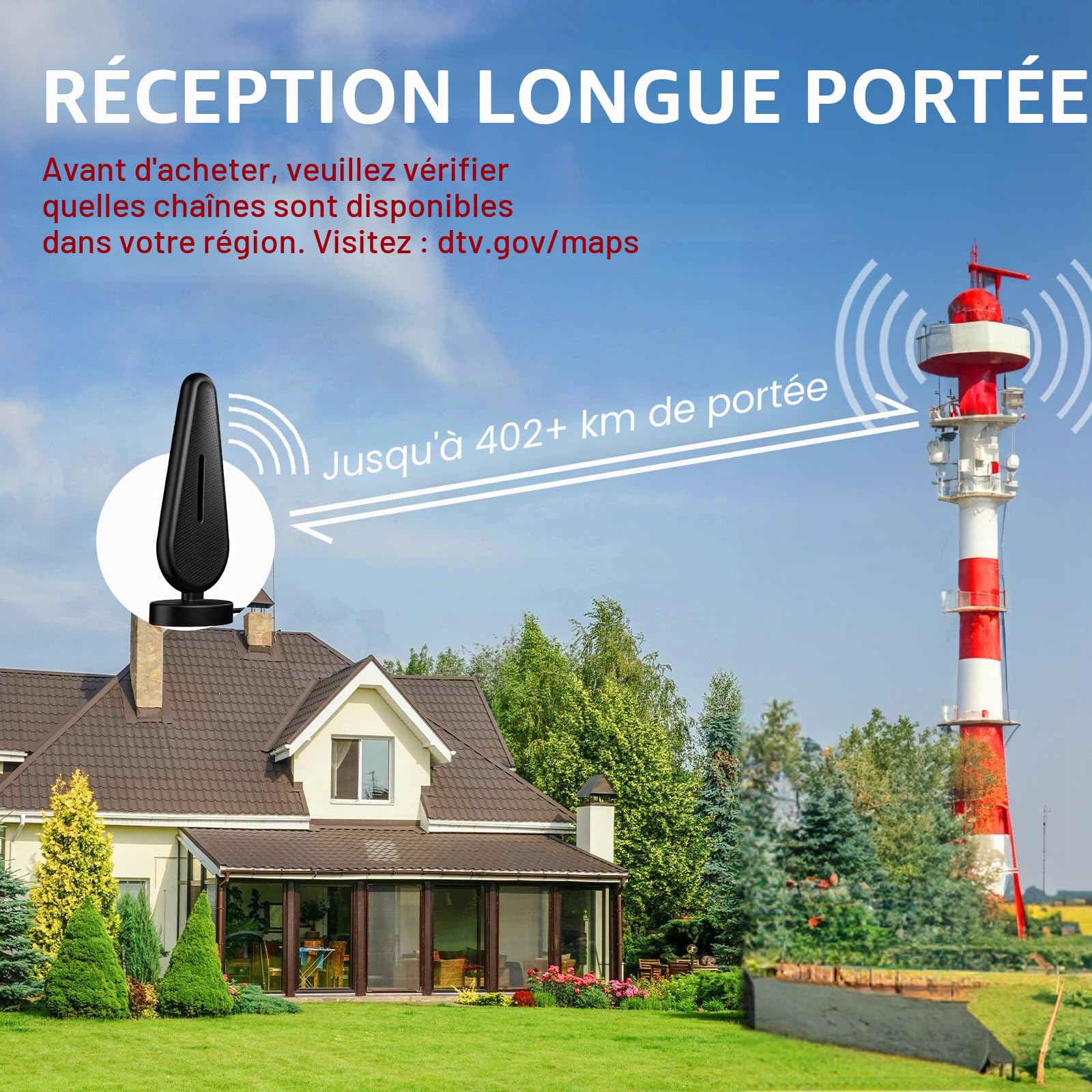 Antenne TV Intérieure Puissante - Optimisée pour 720p, 1080p, 4k - Réception Exceptionnelle des Chaînes TNT en Intérieur pour Une Expérience TV Impeccable