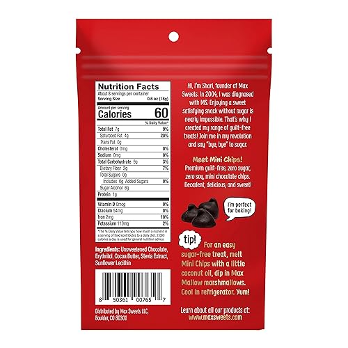 Miniatura 2 de Max Sweets - Mini chispas de chocolate veganas - Deliciosos dulces sin azúcar, ideales para dietas cetogénicas, sin gluten, diabéticos, bajas en