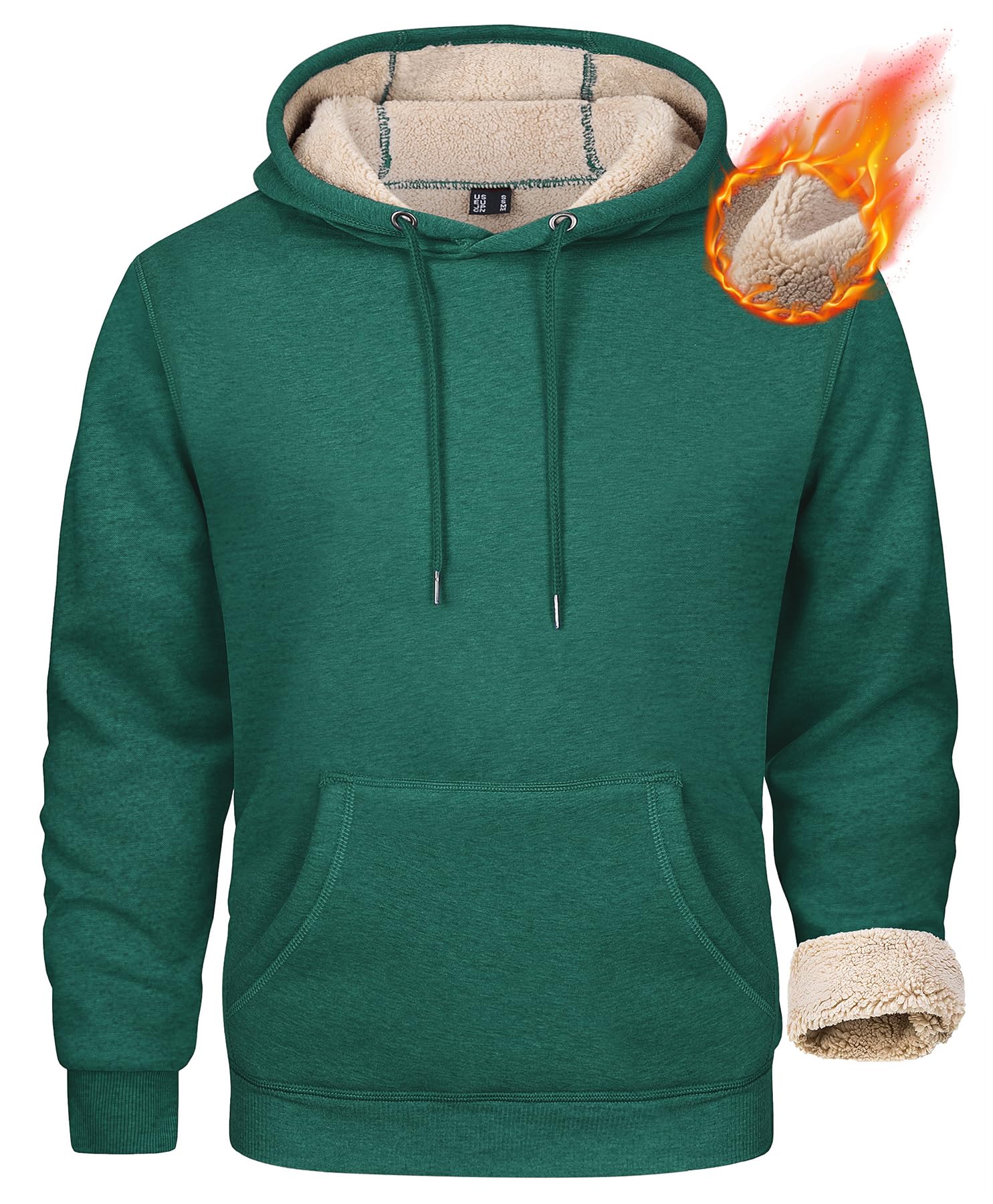 MAGCOMSEN Mens Heavy Hoodie Sherpa Fleece Lined Pullover Thick Winter Hooded Sweatshirt