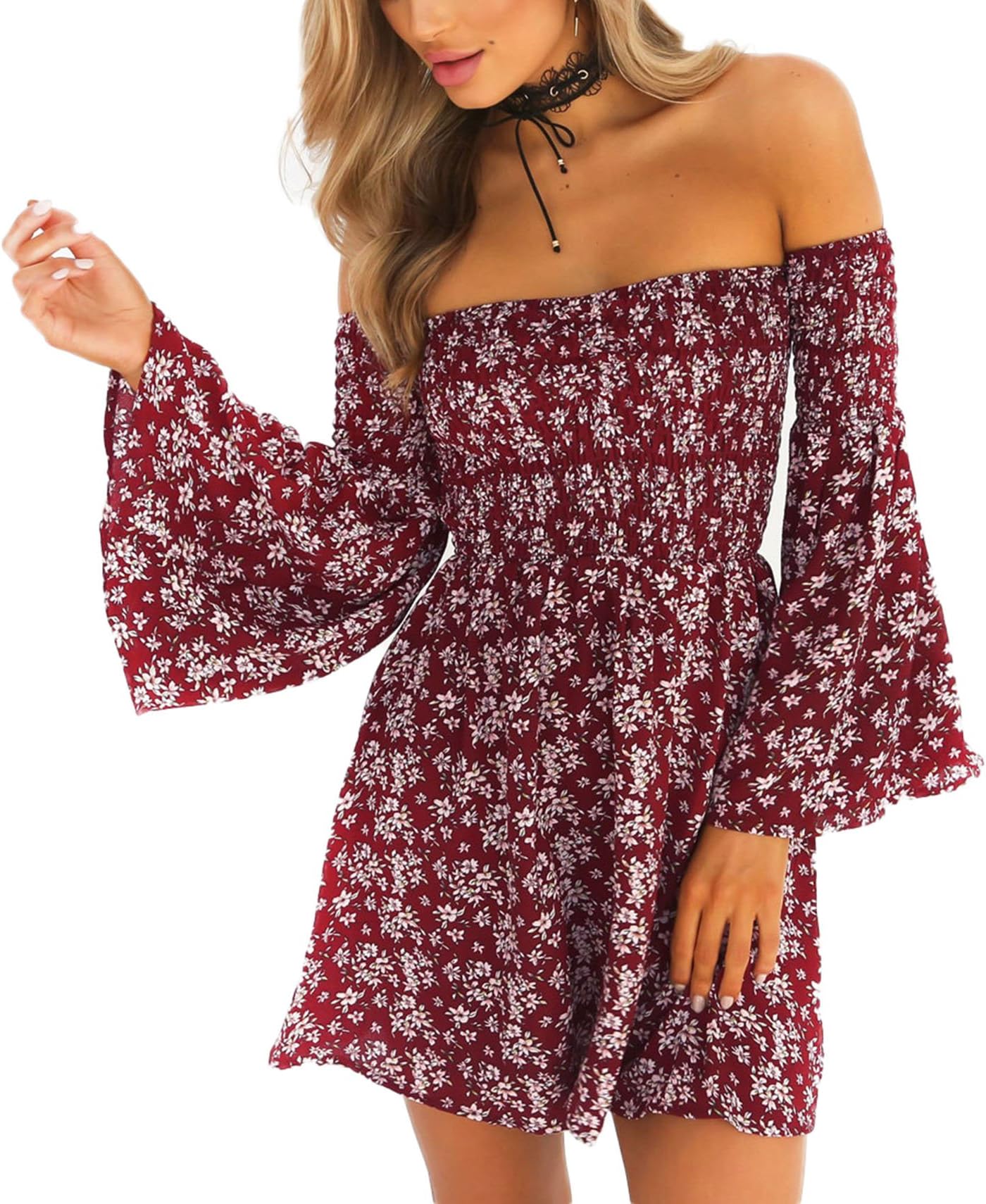 Women Summer Dress Off Shoulder Fit Comfy Floral Casual Dresses