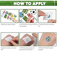 Vista 5 de 96 tatuajes temporales de fútbol para niños, calcomanías de fiesta deportiva con pelotas de fútbol y jugadores, divertidos recuerdos de fiesta