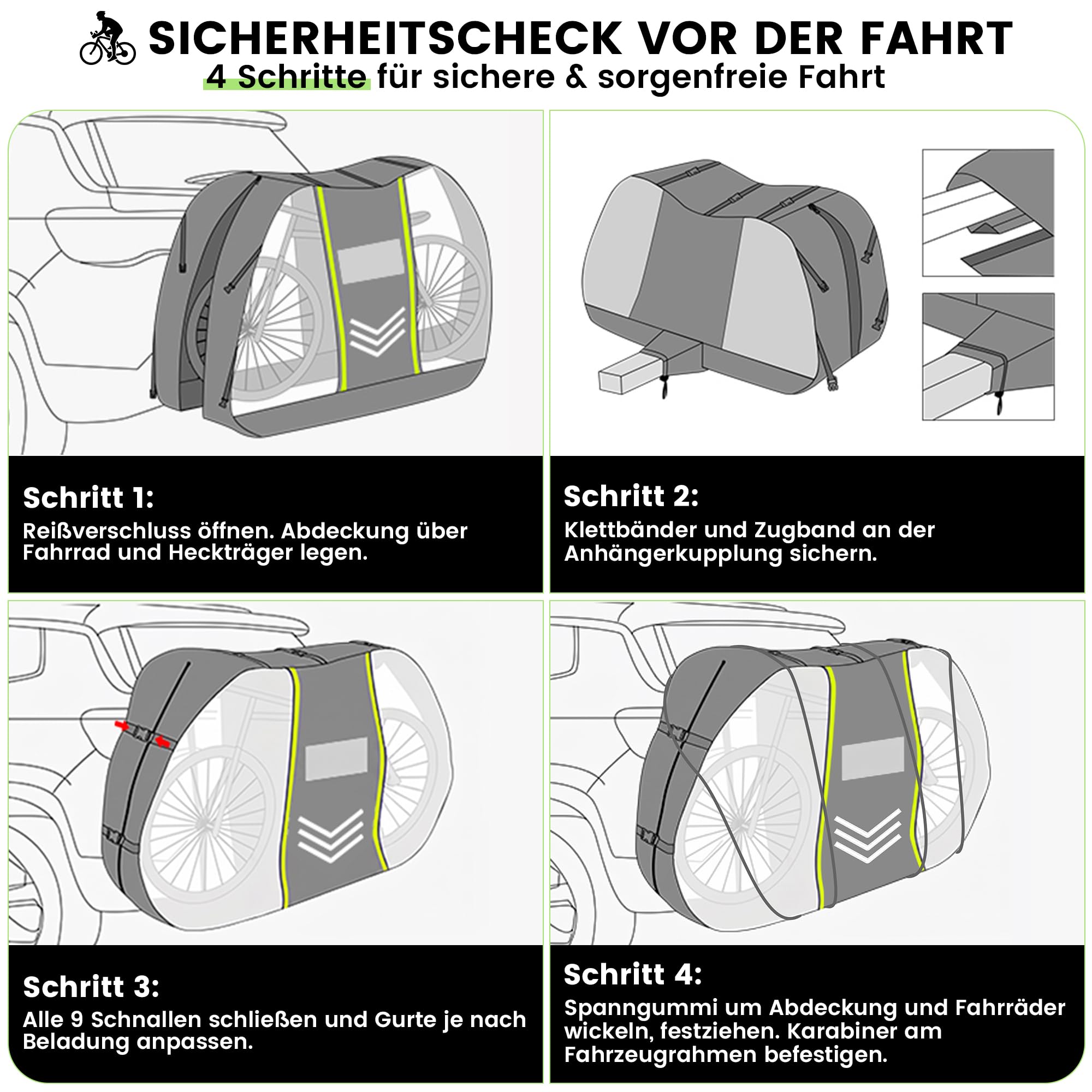 800D Fahrradabdeckung Heckträger für 2 Fahrräder Wasserdicht Winddicht | 203x90x127cm, Rücklicht & Kennzeichen Sichtbar, Reißfestigkeit, mit two 6m Elastisch Seil und Aufbewahrungstasche
