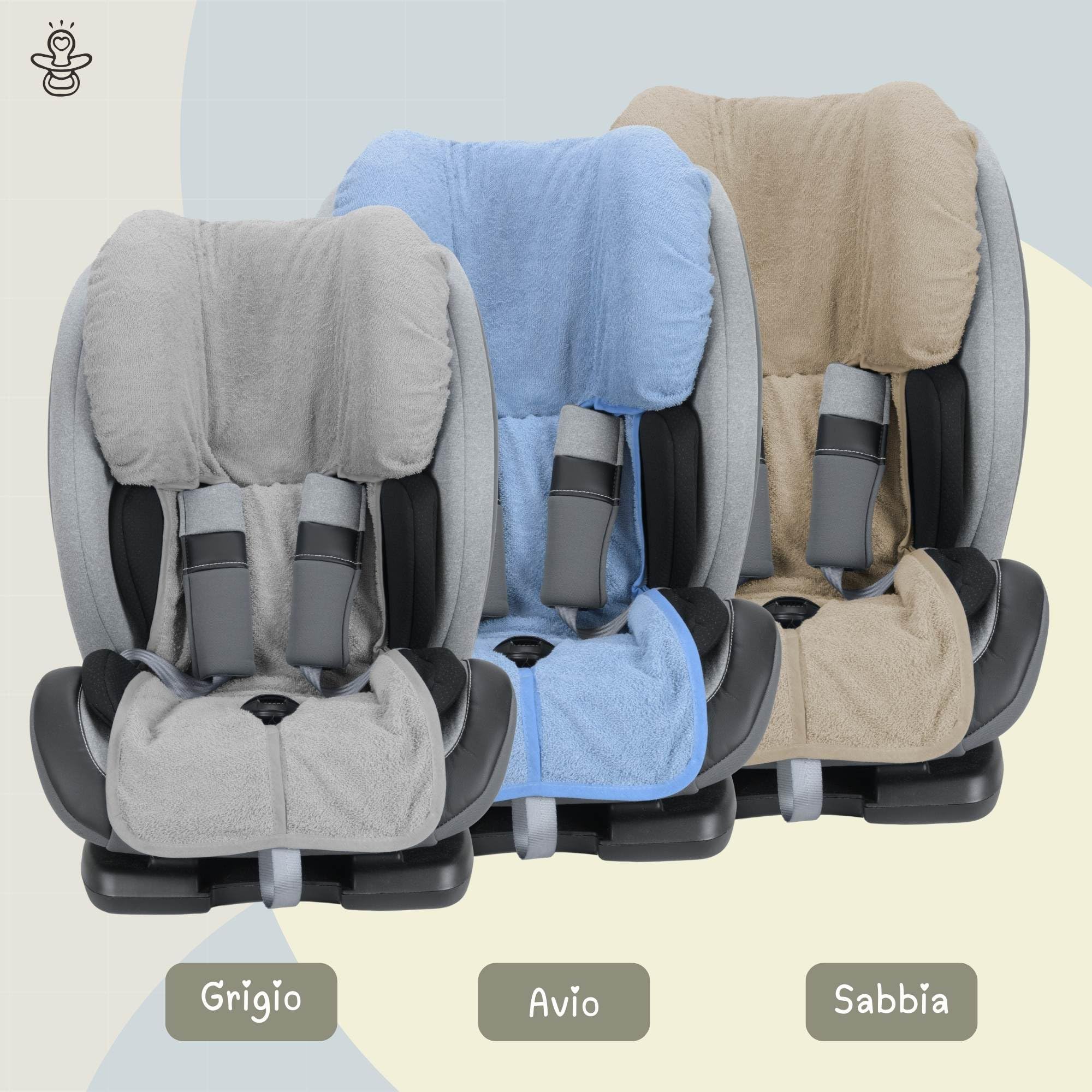 baby idea Copri Seggiolino Auto Bambino e Neonato Gruppo 1/2/3 (9–36 kg) Copriseggiolino Estivo in Spugna di Cotone 100% Oeko-Tex Traspirante Anti Sudore Senza Imbottitura Made in Italy (Grigio)