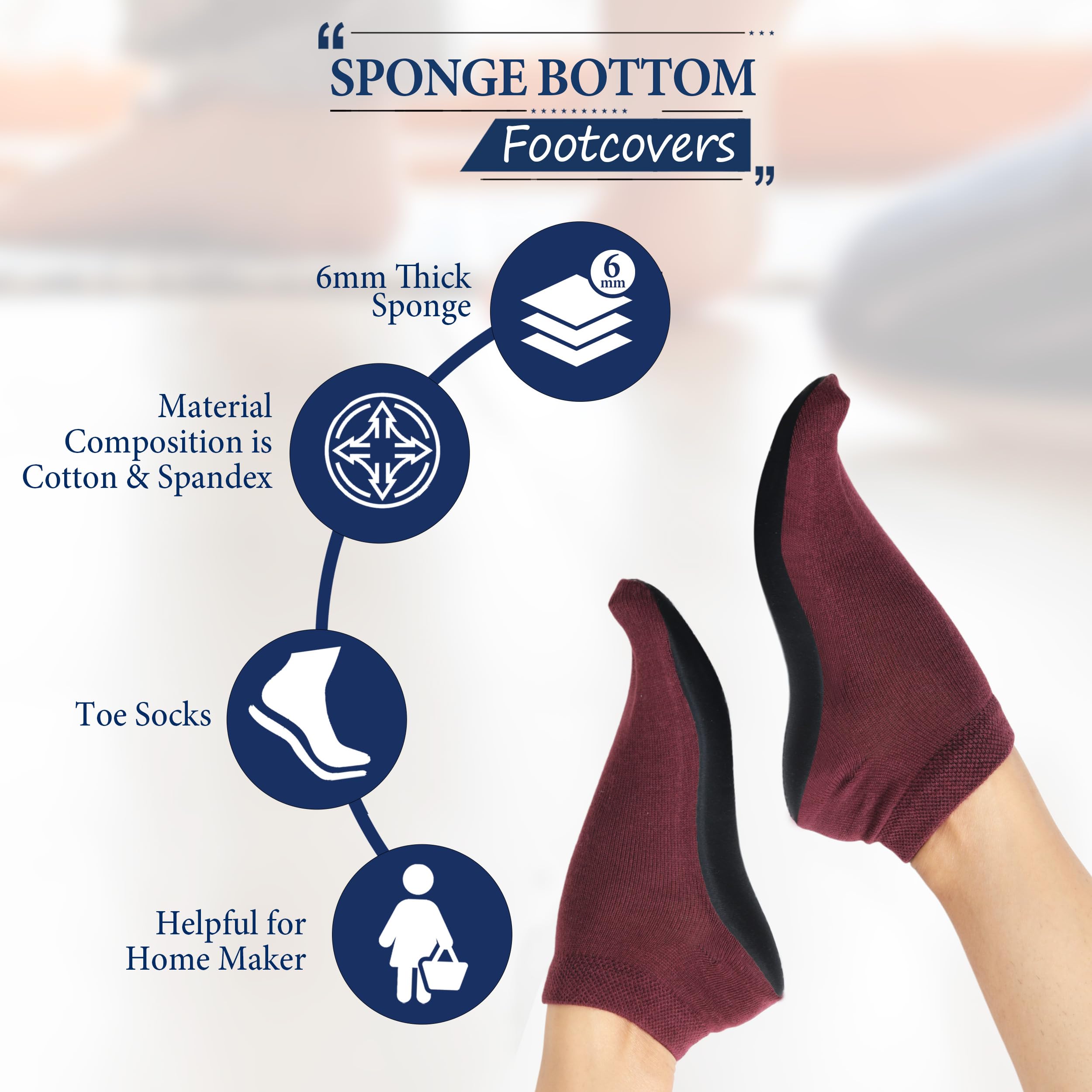 Footmate Socks Anti Skid Sponge Bottom Toe Ankle Cotton Socks for Women (Pack of 5) 1