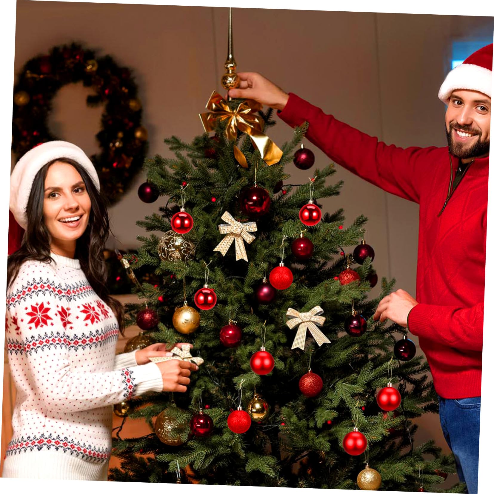 Alipis Weihnachtskugeln Christbaum Anhänger zum Aufhängen Kunststoff Rote 6cm mit Glänzendem Dekor für Festliche zu Hause und Restaurant