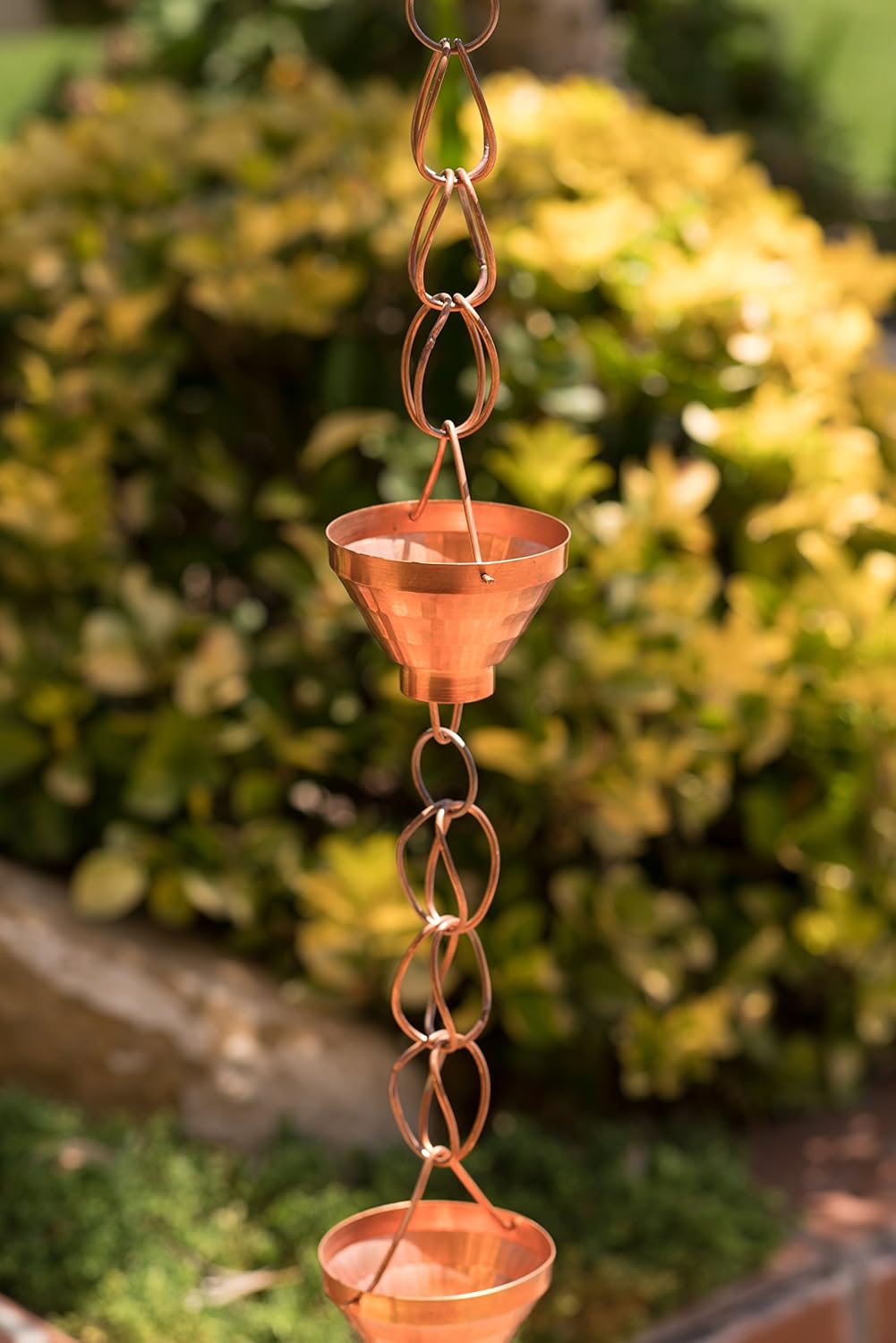 Monarch Rain Chains 17002 Siam Cup Rain Chain Replacement Downspout for Gutters, 8-1/2 Feet Length, Copper