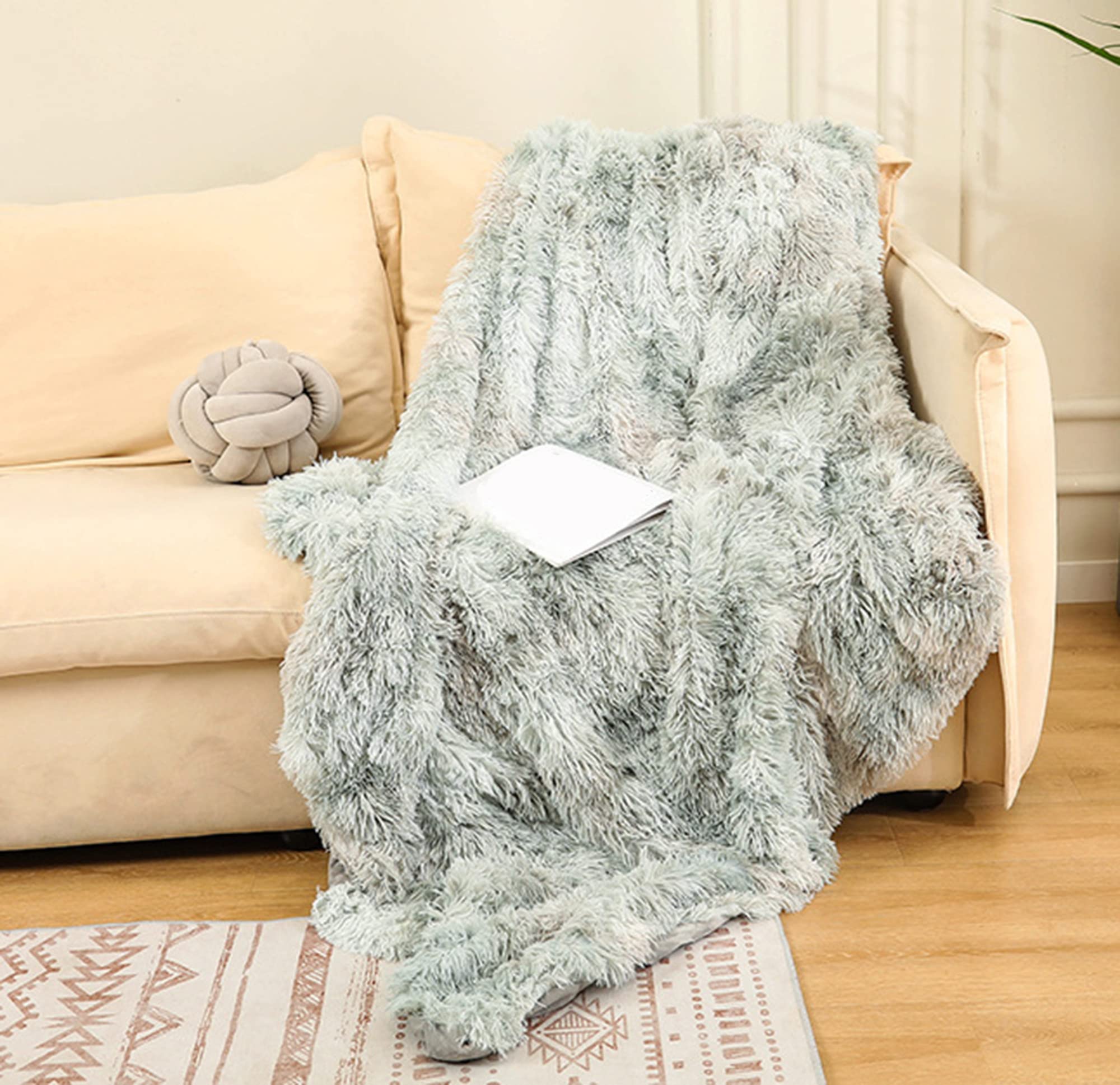 ZOCIS Faux Fur Throw Blanket Sofa Bed Couch Decorative Tie Dye Fleece Blanket Double Sided Bed Long Plush Shaggy Throw for Room Home Office Bedding (160x200cm,Gray)