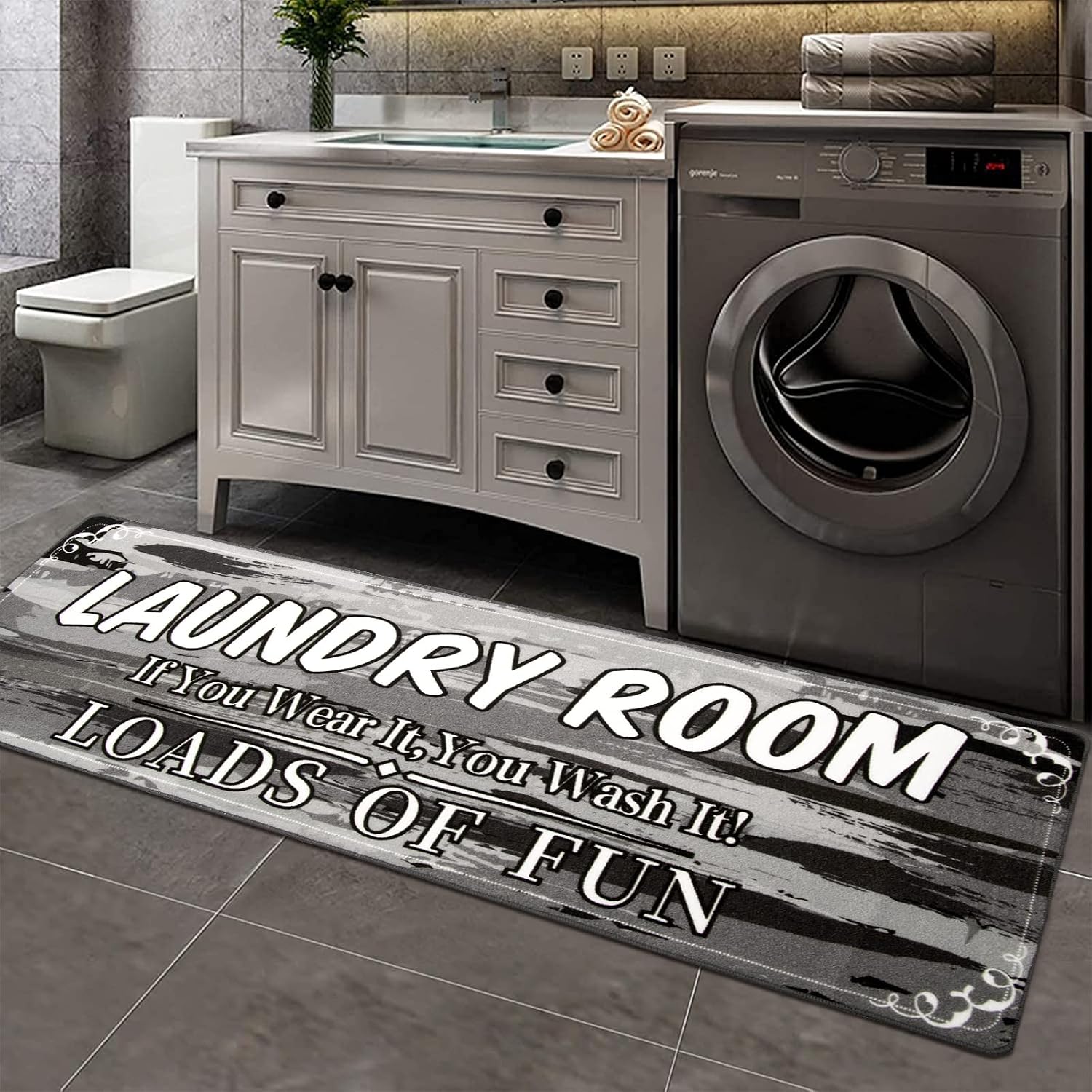 HEBE Farmhouse Laundry Room Rug Runner 2'x6' Non Slip Laundry Rugs and Mats for Laundry Room Decor Washable Runner Rugs Washroom Mat for Kitchen Floor Bathroom Hallway Entryway