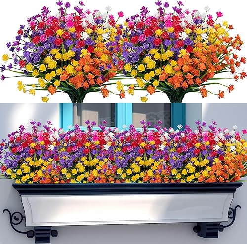Lnoicy 10 flores artificiales para exteriores, decoración de flores de plástico, resistentes a los rayos UV, plantas artificiales para interiores y