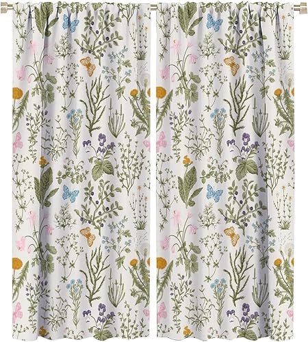 Miniatura 376 de Retro 70s Floral Blackout Window Curtains, Watercolor Flower Plant Rustic Modern Style Pattern Window Drapes, for Bedroom Living Room 42x45in 2