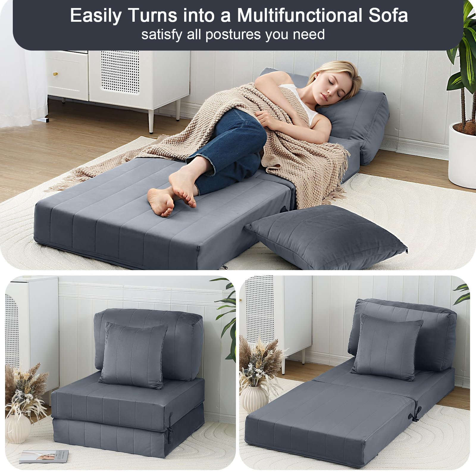 Divano Letto Multifunzionale Pieghevole, Divano Letto Con Angolazione Regolabile, Tessuto In Cotone E Lino Beige Adatto Per Rilassarsi A Casa E Per Ospitare Ospiti 88592633