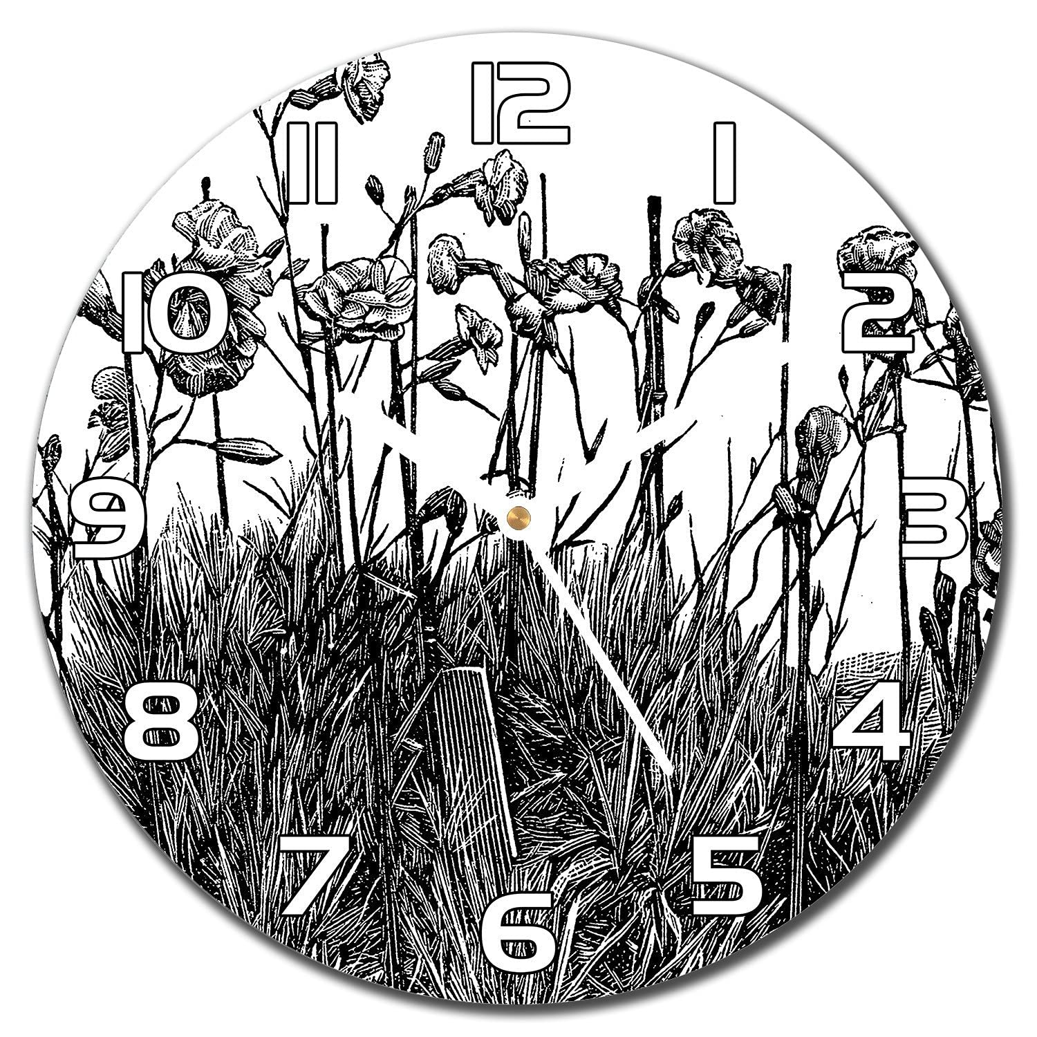 Horloge en verre 30 cm Coloray avec motif bouquet de dianthus pour salon